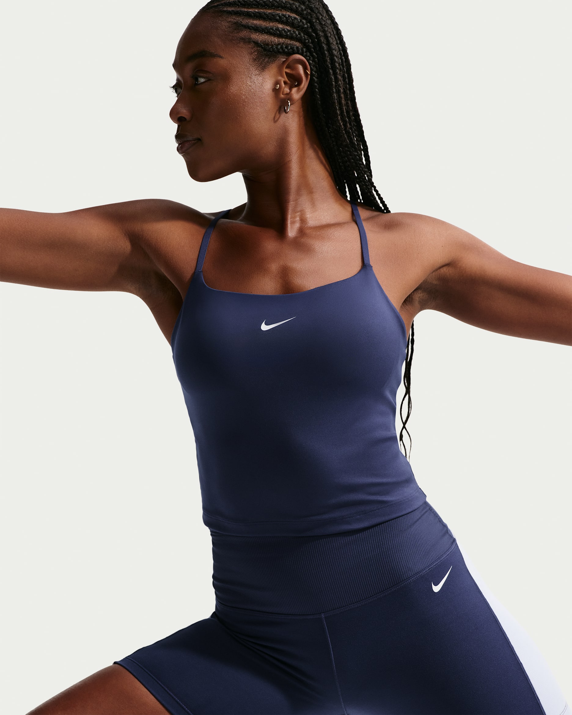 Nike One Women's Medium-Support Padded Adjustable Sports Bra Tank Top - Midnight Navy/White