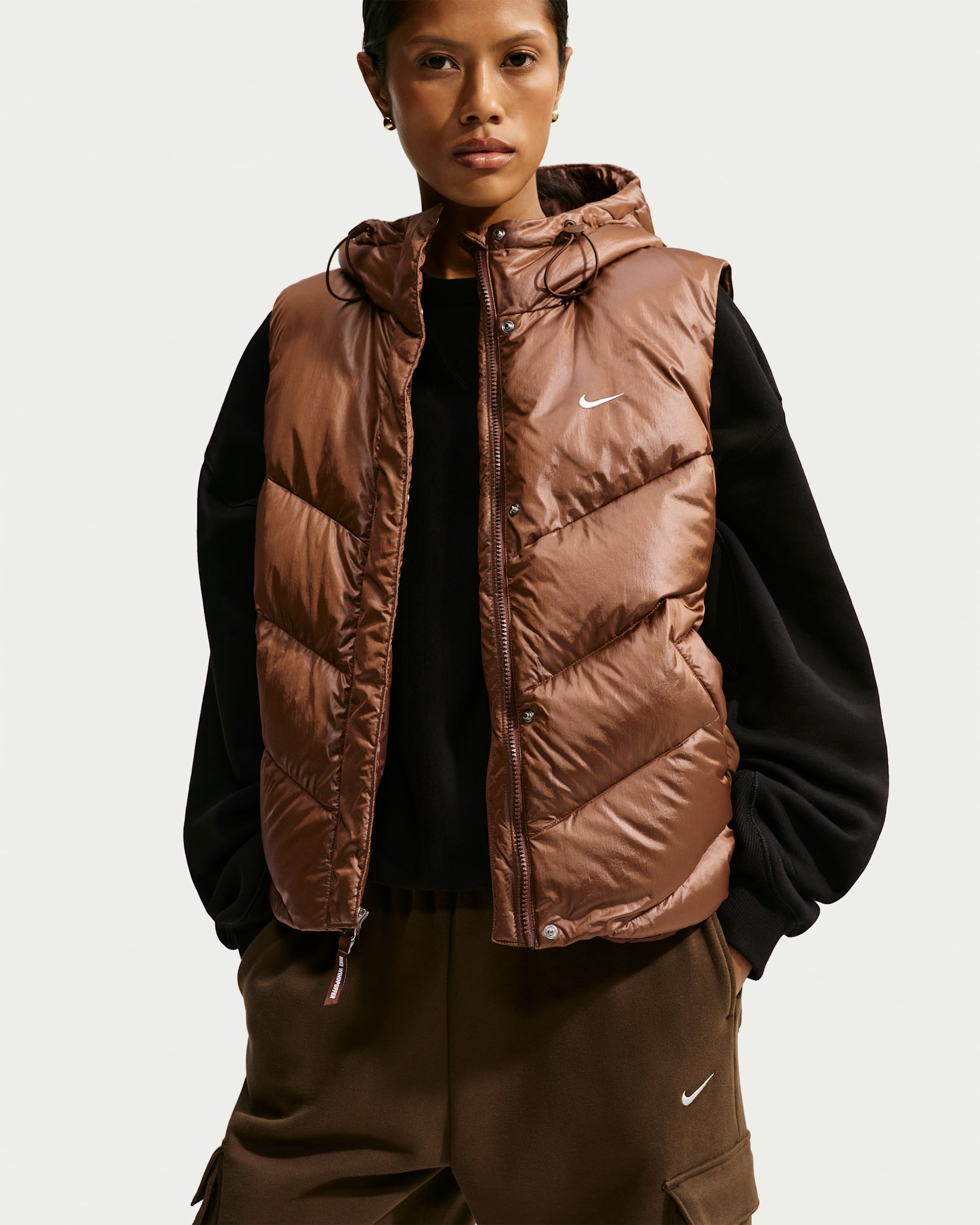 Nike Sportswear Windpuffer Women's Loose Storm-FIT Hooded Down Vest - Cacao Wow/Cacao Wow/Sail