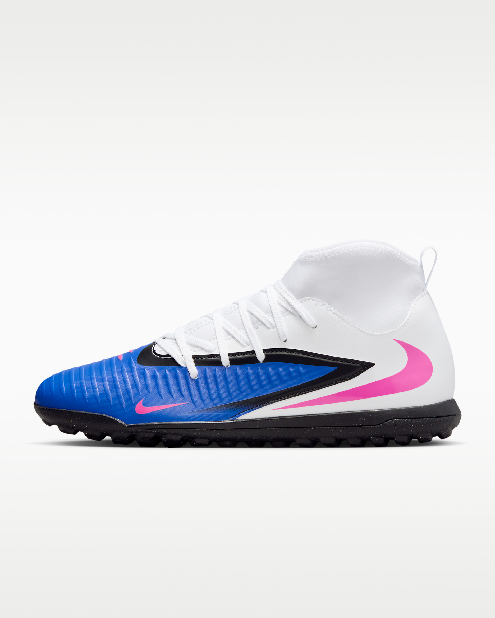 Tacos de fútbol para pasto sintético (turf) Nike Phantom 6 High Club - Azul carrera/Blanco/Avalancha rosa