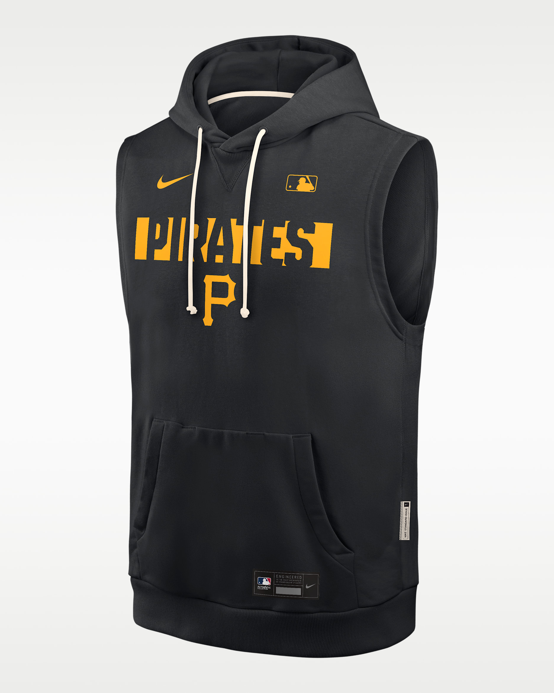 Sudadera con gorro sin cierre sin mangas Nike Dri-FIT de la MLB para hombre Pittsburgh Pirates Authentic Collection Standard Issue - Negro