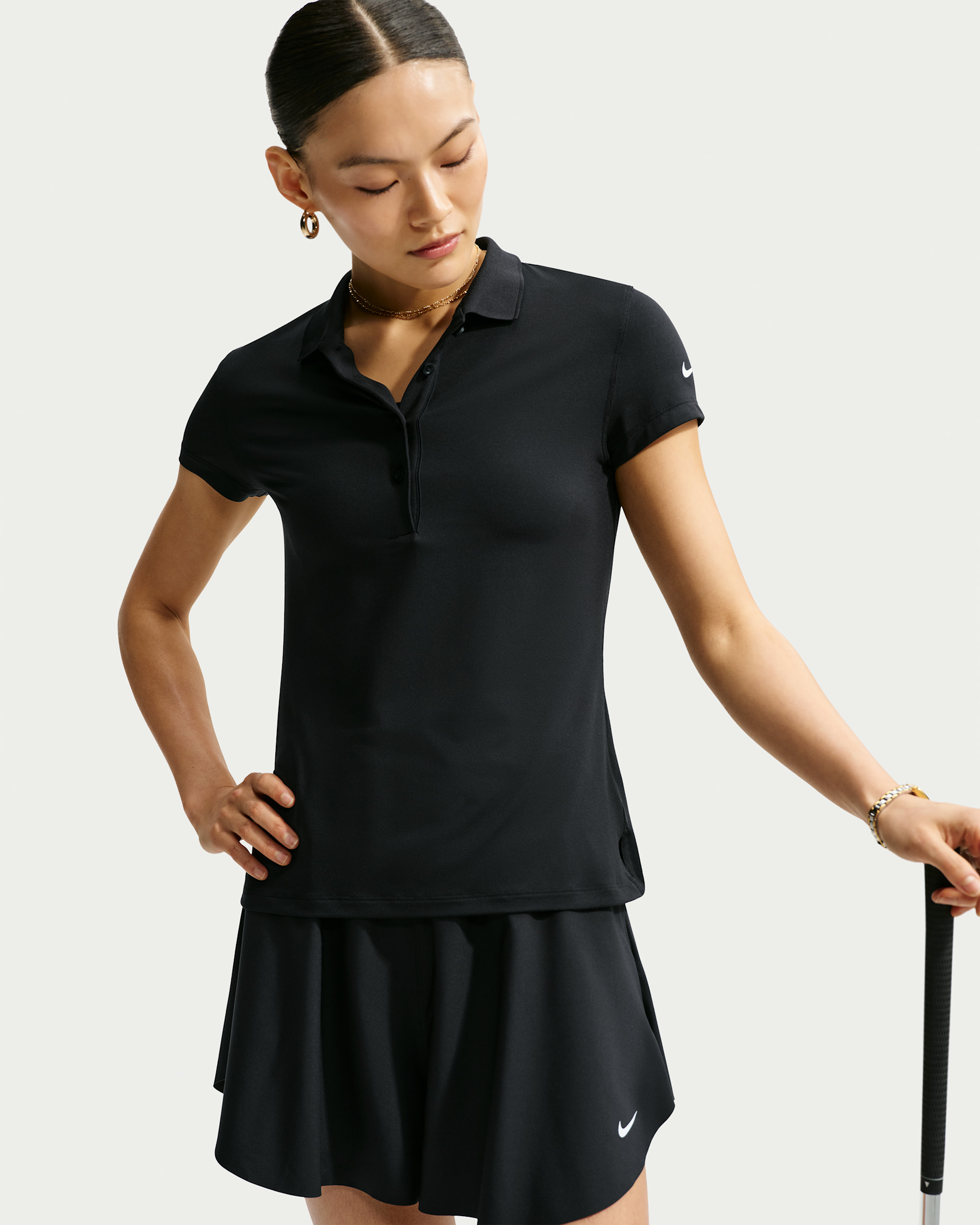 ナイキ ゴルフクラブ ウィメンズ Dri-FIT UV ショートスリーブ ゴルフポロ - ブラック/セイル