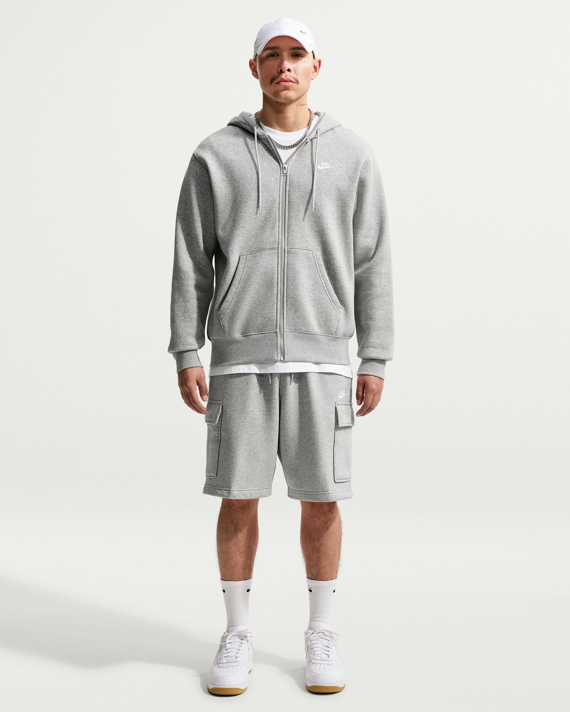 Nike Club Men's Fleece Cargo Shorts - Dark Grey Heather/Light Smoke Grey/White