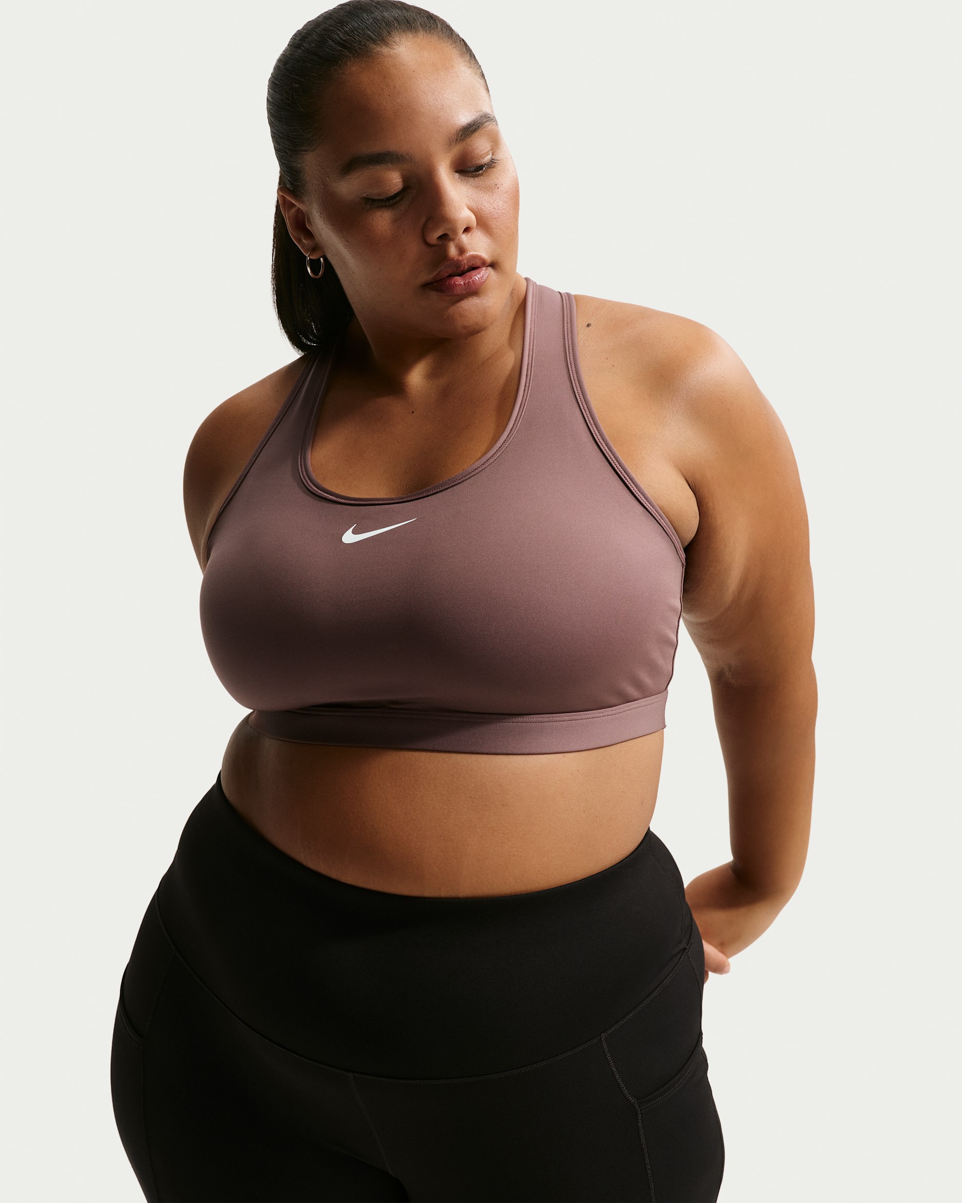 Nike Swoosh Medium Support Women's Padded Sports Bra (Plus Size) - Tattoo/White