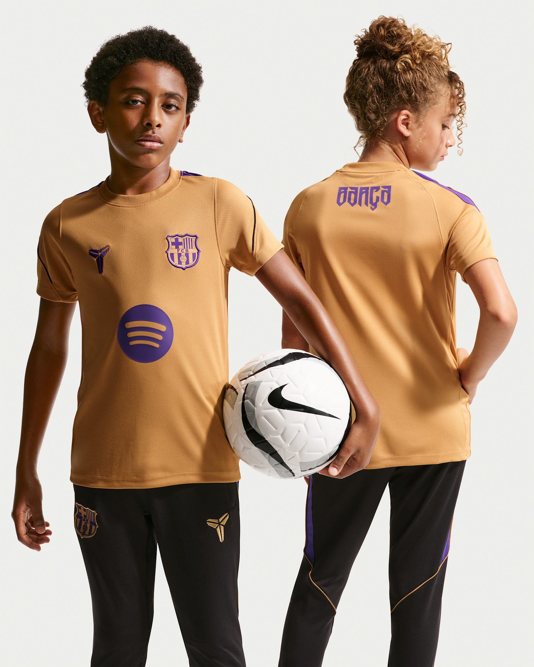 F.C. Barcelona Strike Away Older Kids' Kobe Dri-FIT Football Short-Sleeve Top - Elemental Gold/Black/Field Purple/Field Purple