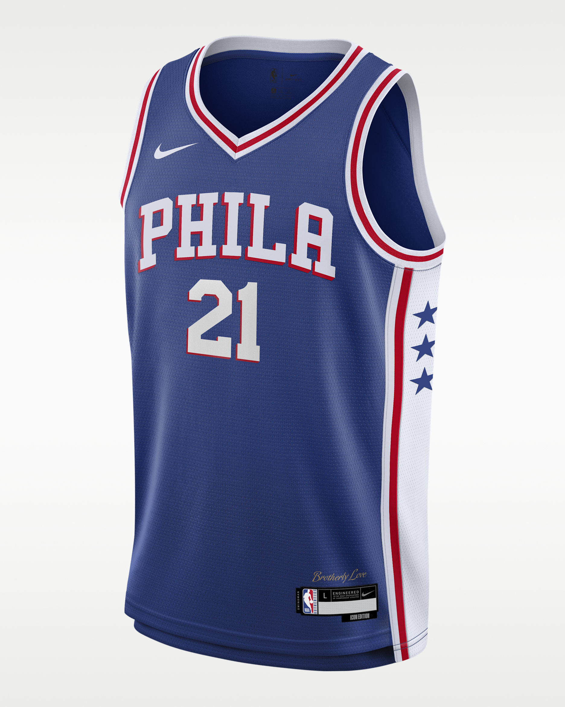Jersey Nike de la NBA Swingman para niños talla grande Joel Embiid Philadelphia 76ers 2023/24 Icon Edition - Azul enérgico