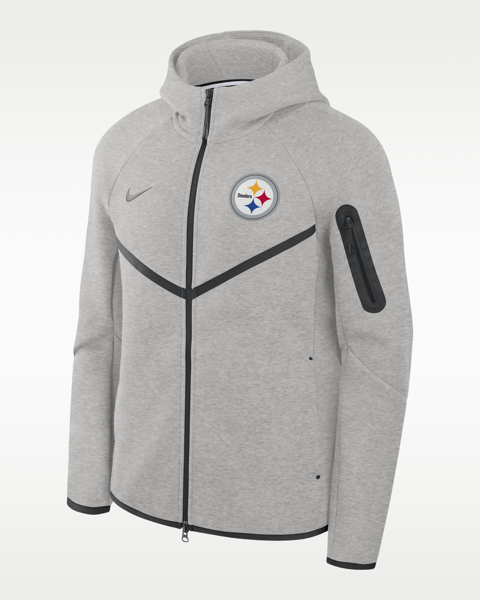 Pittsburgh Steelers Tech Fleece Windrunner Men's Nike NFL Full-Zip Hooded Jacket - Grey Heather/Black/Grey