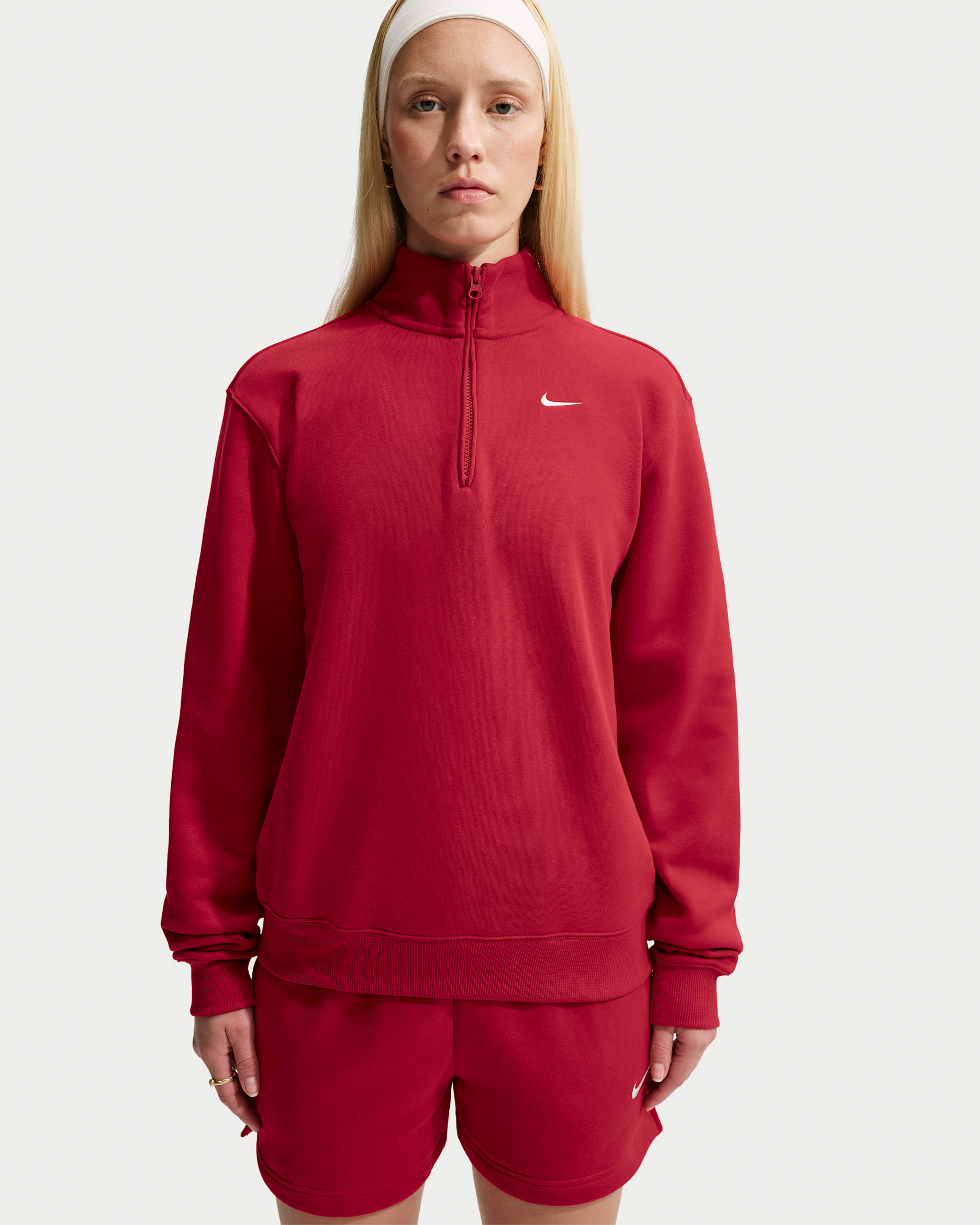 Nike Studio Fleece Medium Weight Women's 1/4-Zip Top - Tough Red/Sail