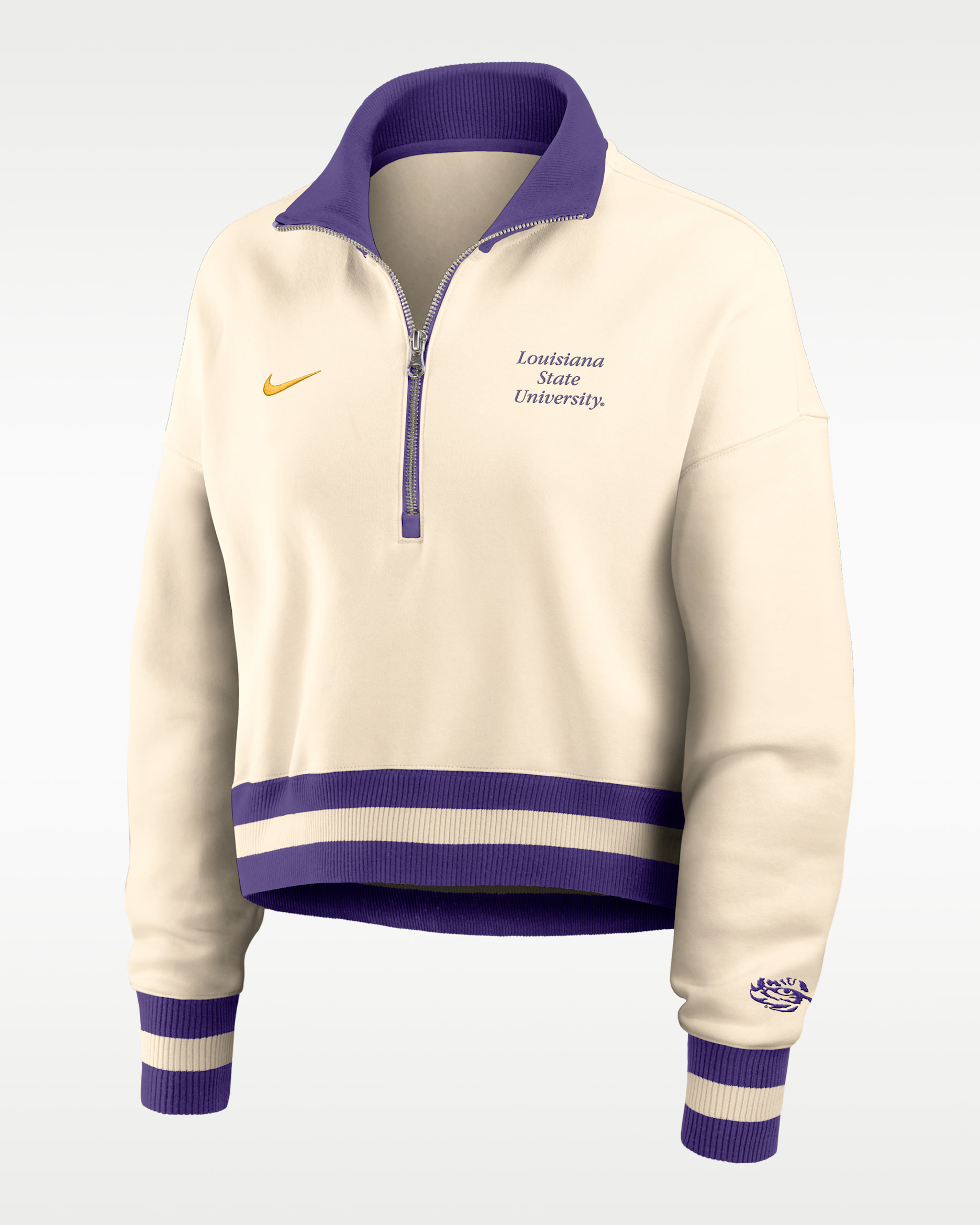 LSU Legacy Women's Nike College Cropped 1/4-Zip Crew - Tan/Beige