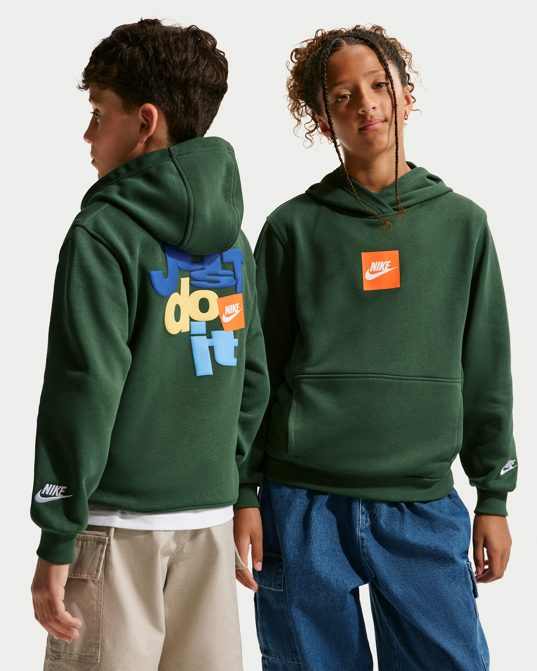 Nike Sportswear Club Big Kids' French Terry Hoodie - Fir/White