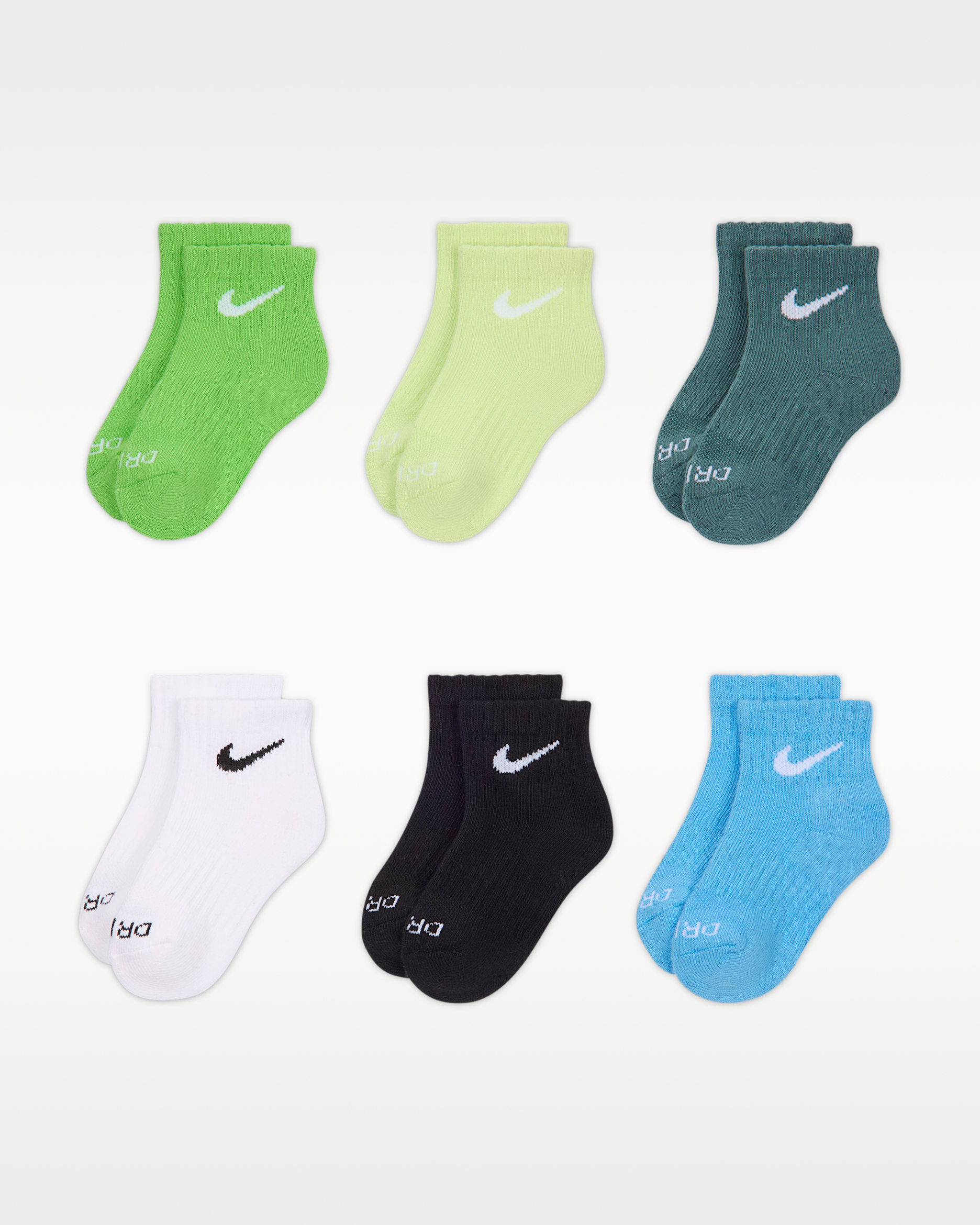 Nike Dri-FIT Performance Basics Little Kids' Quarter Socks (6 Pairs) - Multi-Color/White
