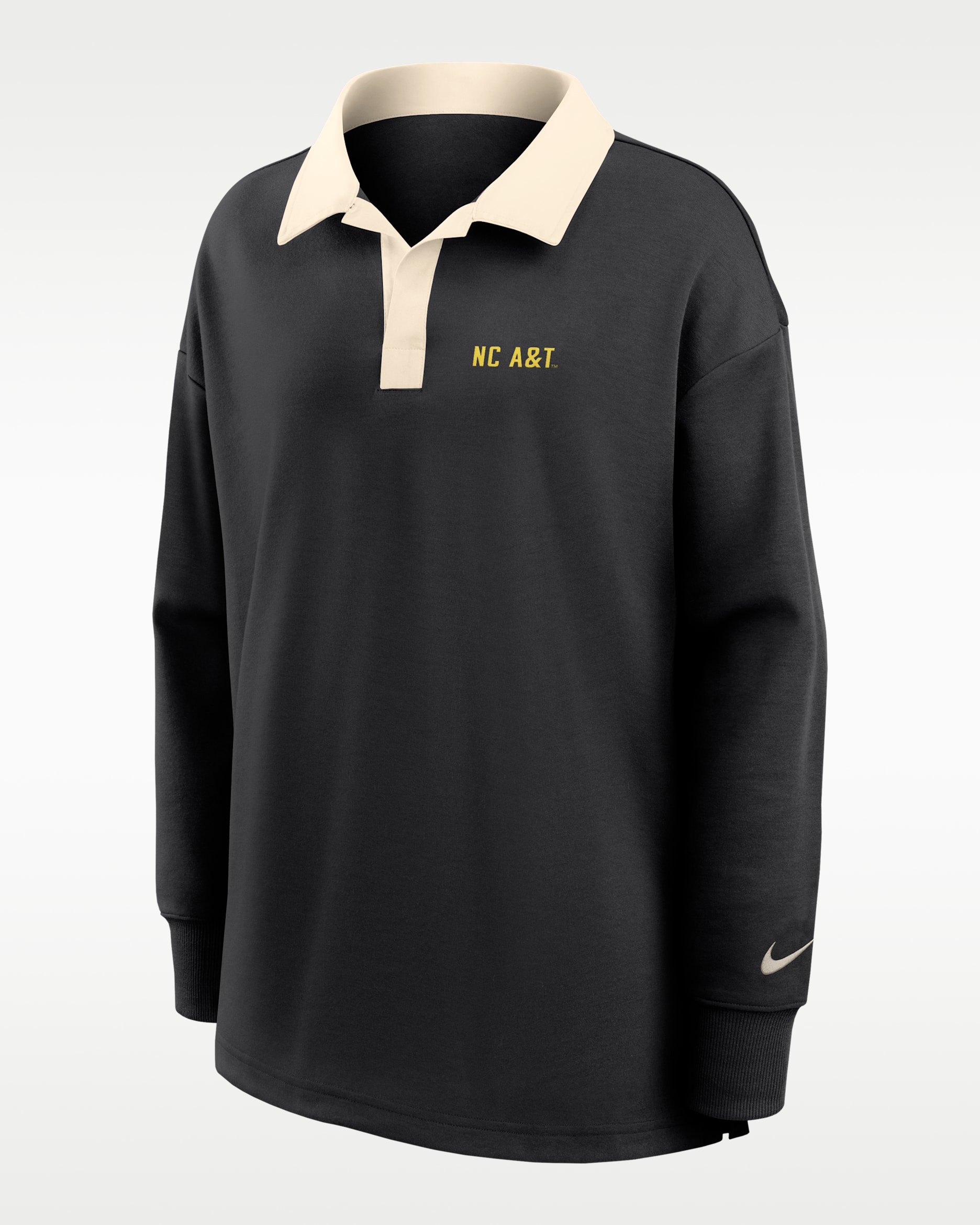 Nike College (North Carolina A&T University) Women's Oversized Long-Sleeve Polo - Black/Natural