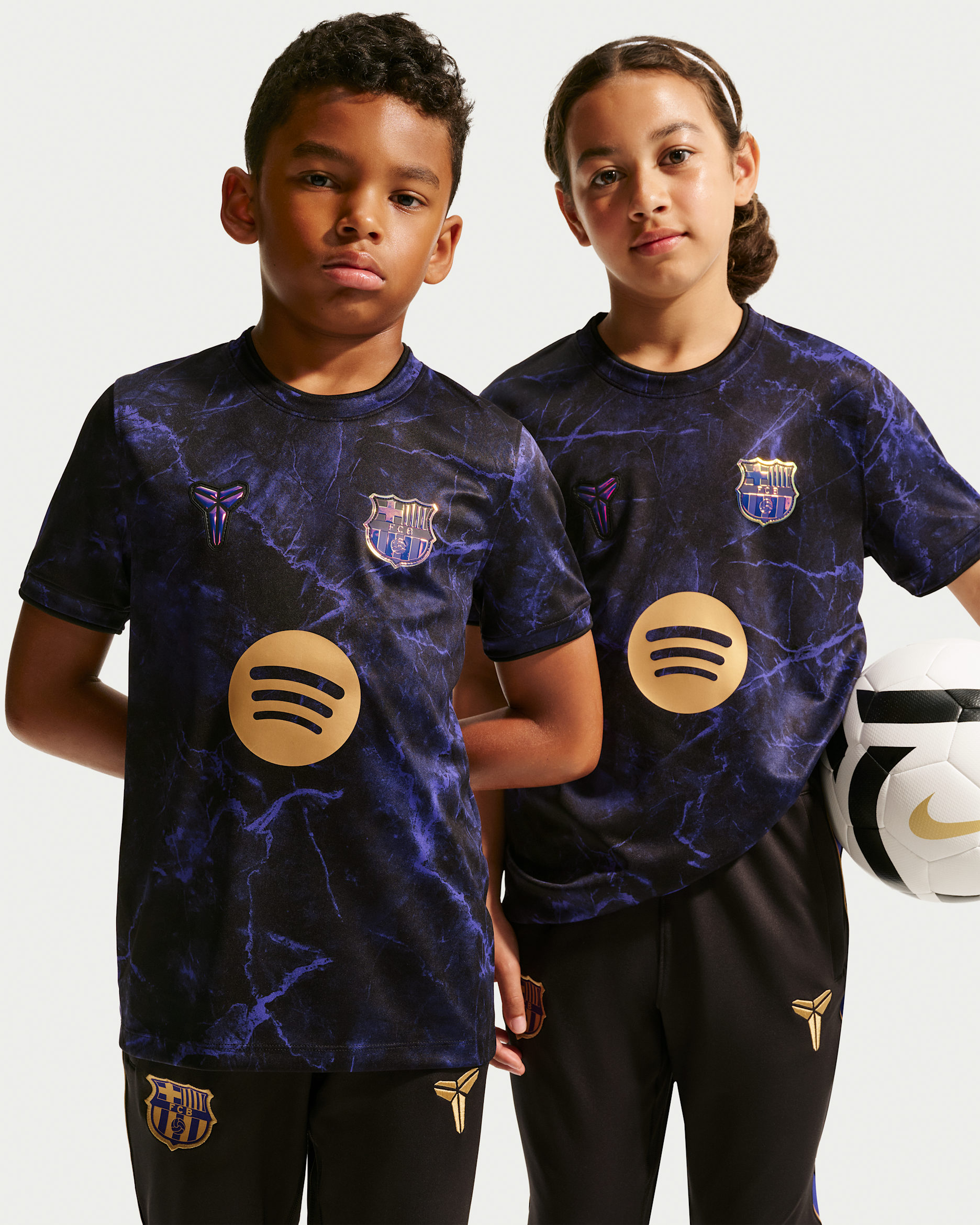 FC Barcelona Away Kobe Dri-FIT Football-opvarmningstrøje til større børn - Field Purple/Field Purple/sort/Metallic Gold