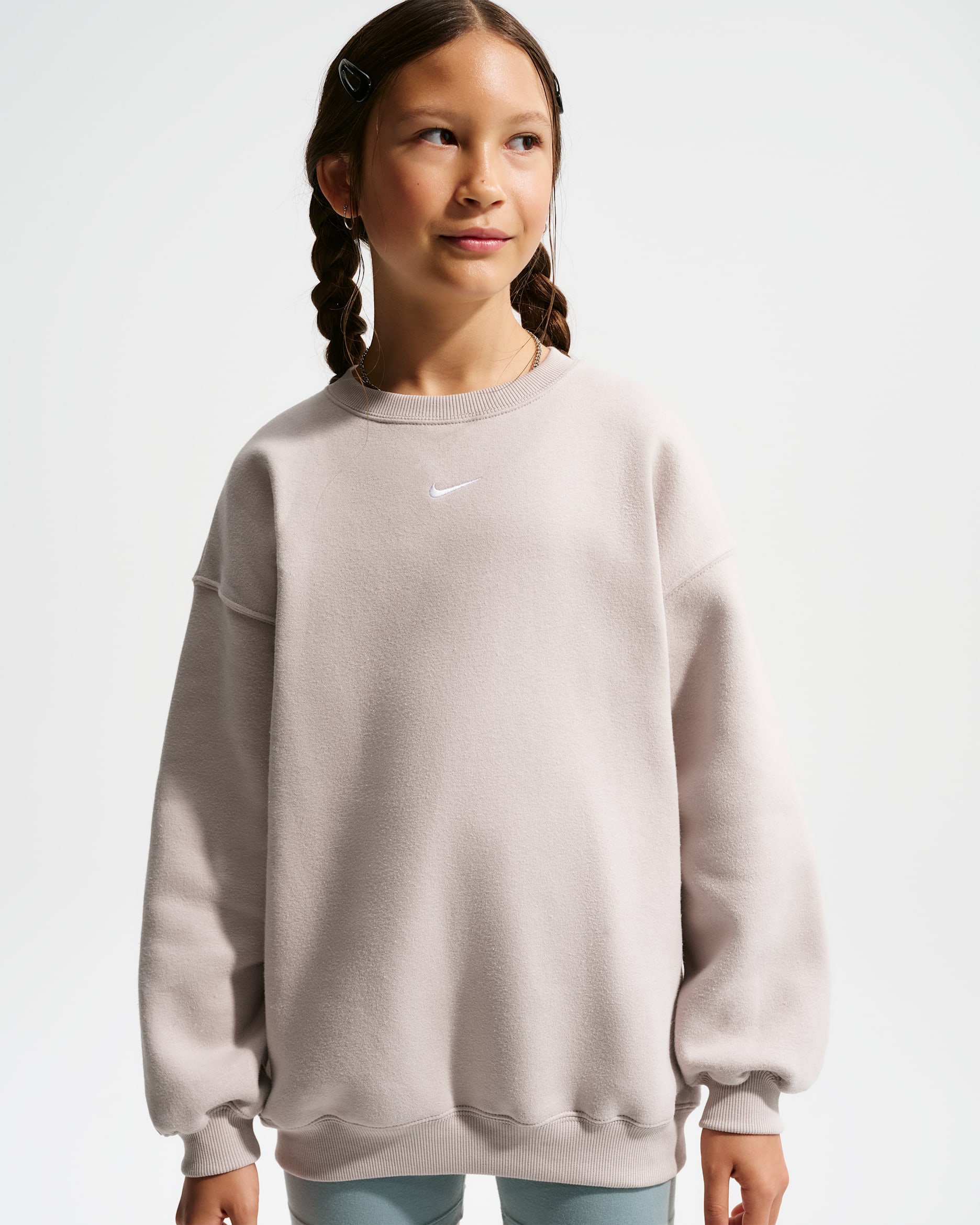 Nike Sportswear Studio Older Kids' (Girls') Oversized Crew-Neck Sweatshirt - Moon Particle/White