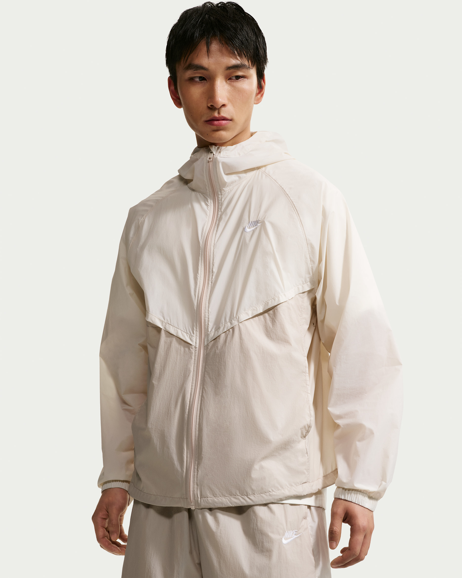 나이키 윈드러너 남성 언라인드 풀집 UV 재킷 - 라이트 오어우드 브라운/크림 II/화이트