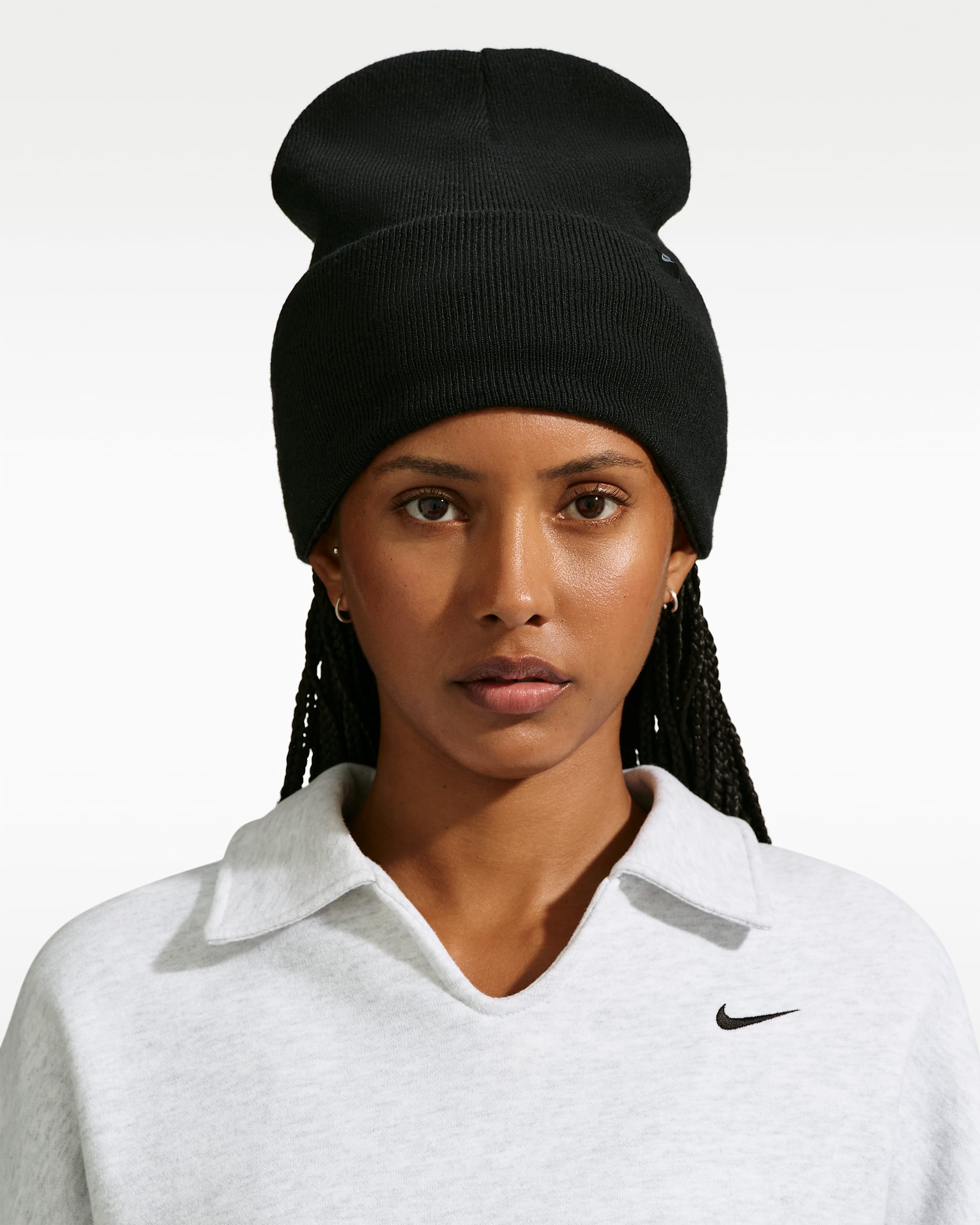 Nike Peak Tall-Cuff Satin-Lined Beanie - Black/White