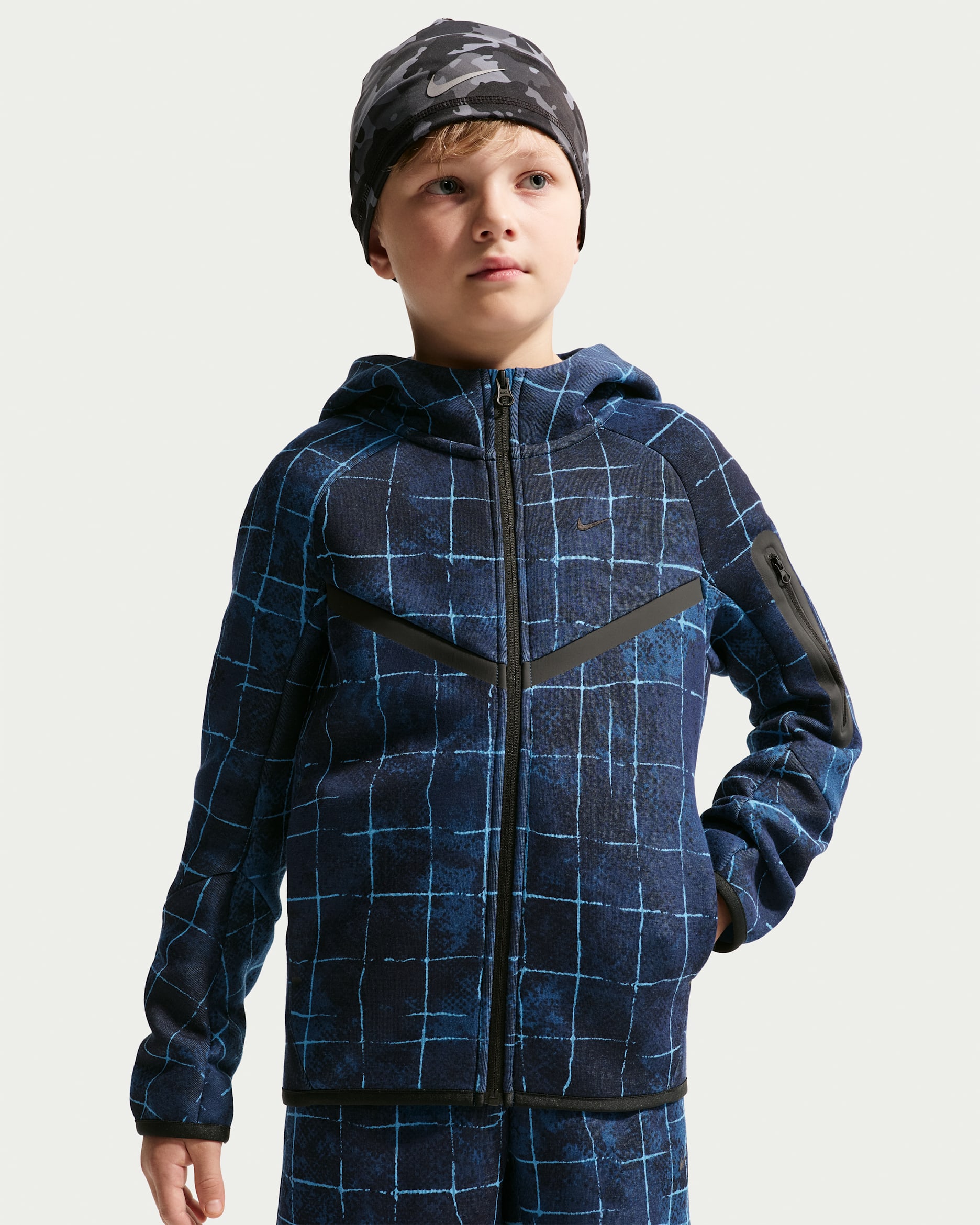 Nike Sportswear Tech Fleece Older Kids' (Boys') Full-Zip Hoodie - Star Blue/Court Blue/Black