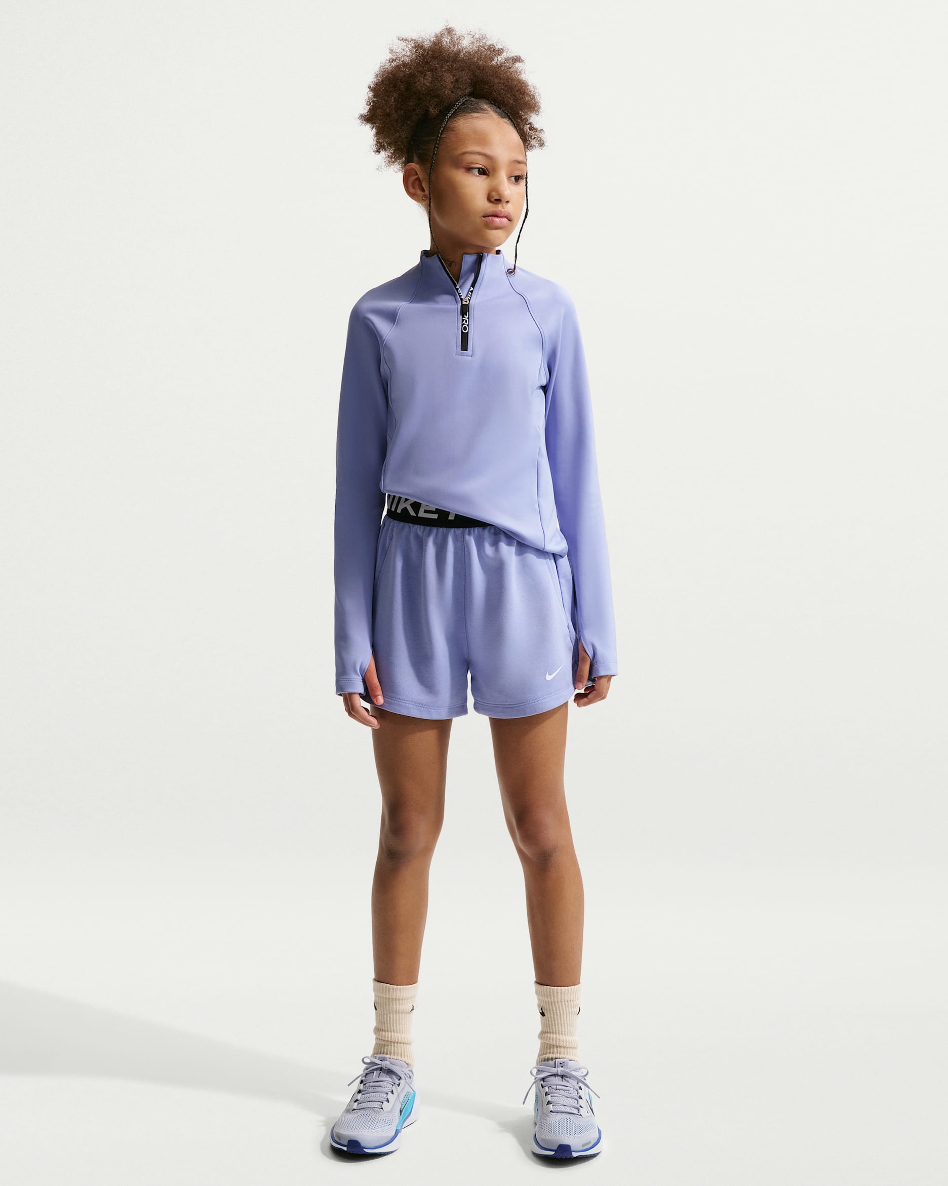 Nike Pro Fleece Older Kids' (Girls') Dri-FIT Shorts - Light Thistle/Light Thistle/Black/White