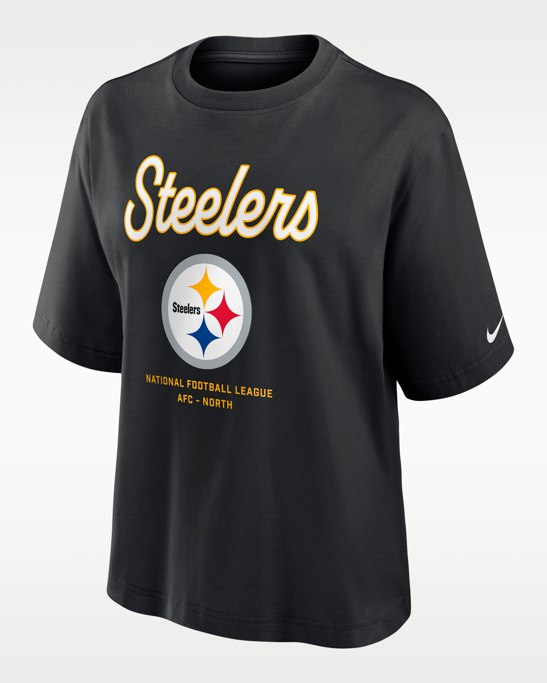 Playera Nike de la NFL para mujer Pittsburgh Steelers Essential Script Boxy - Negro