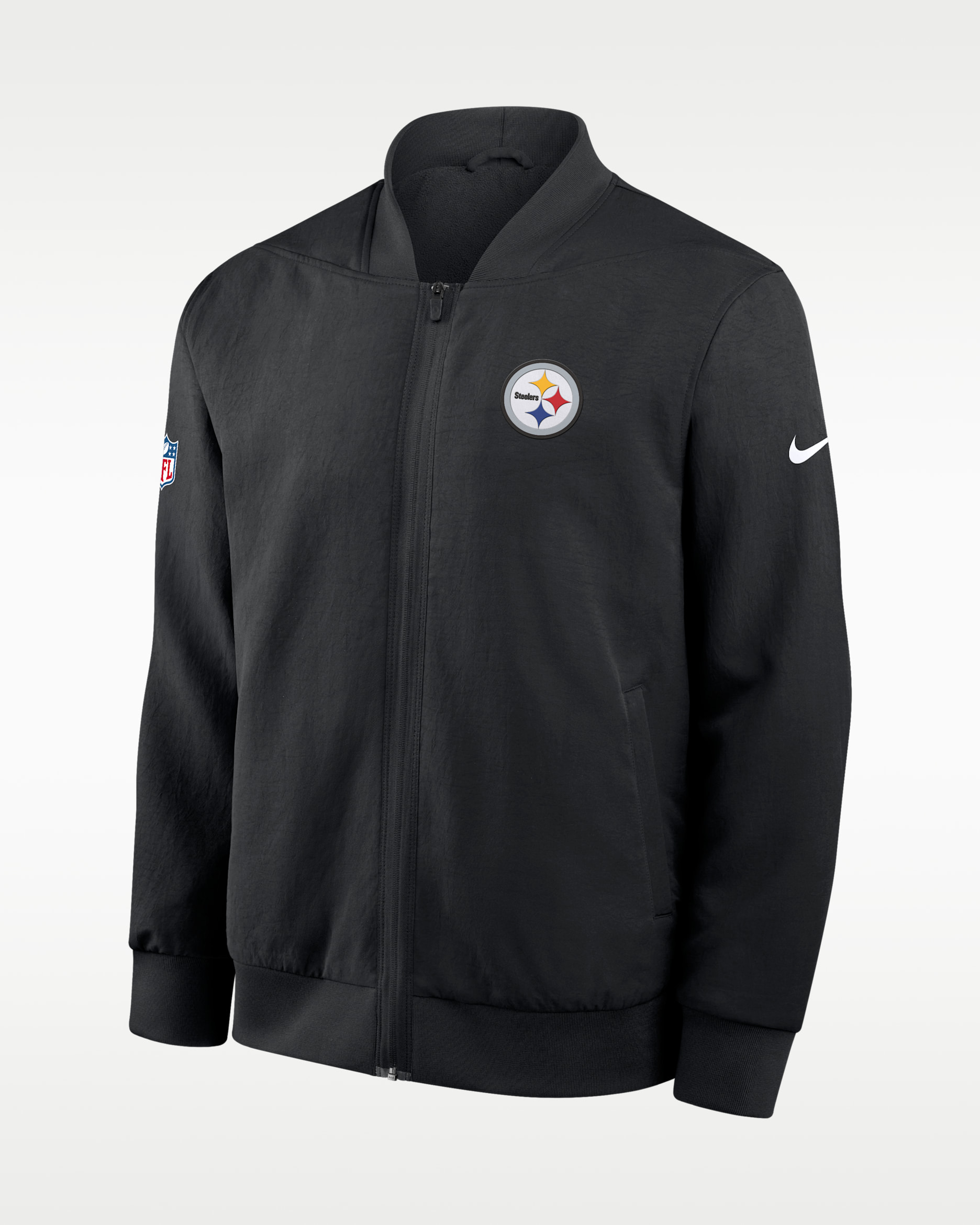 Chamarra bomber Nike de la NFL de cierre completo para hombre Pittsburgh Steelers Sideline - Negro