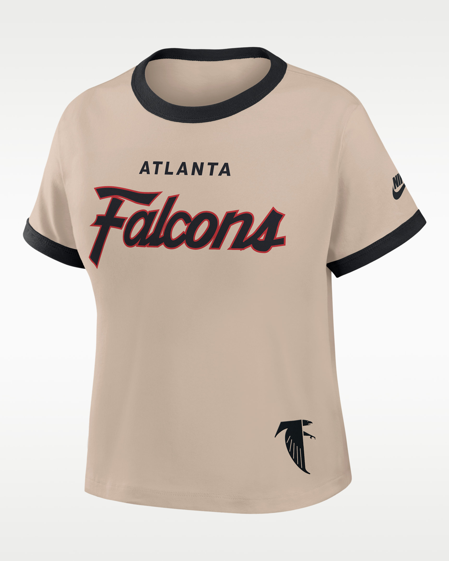 Playera Nike de la NFL cropped para mujer Atlanta Falcons Rewind Ringer Mod - Crema/Negro