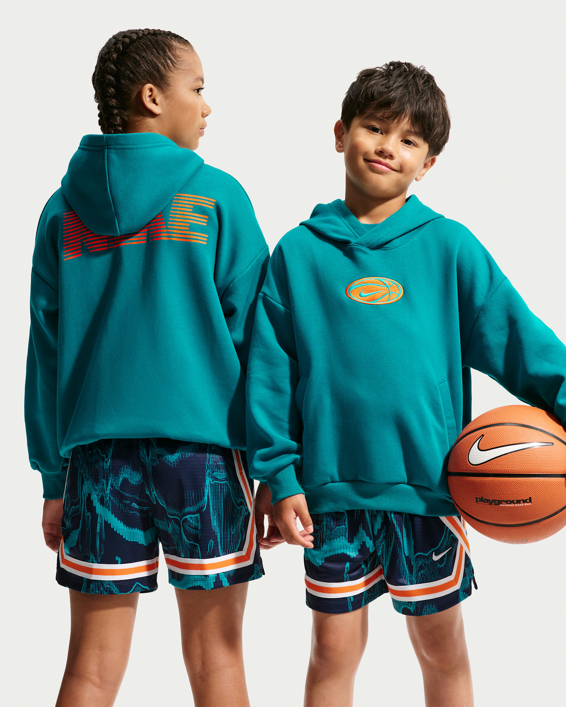 Nike Big Kids' Dri-FIT Basketball Hoodie - Bright Spruce/Safety Orange