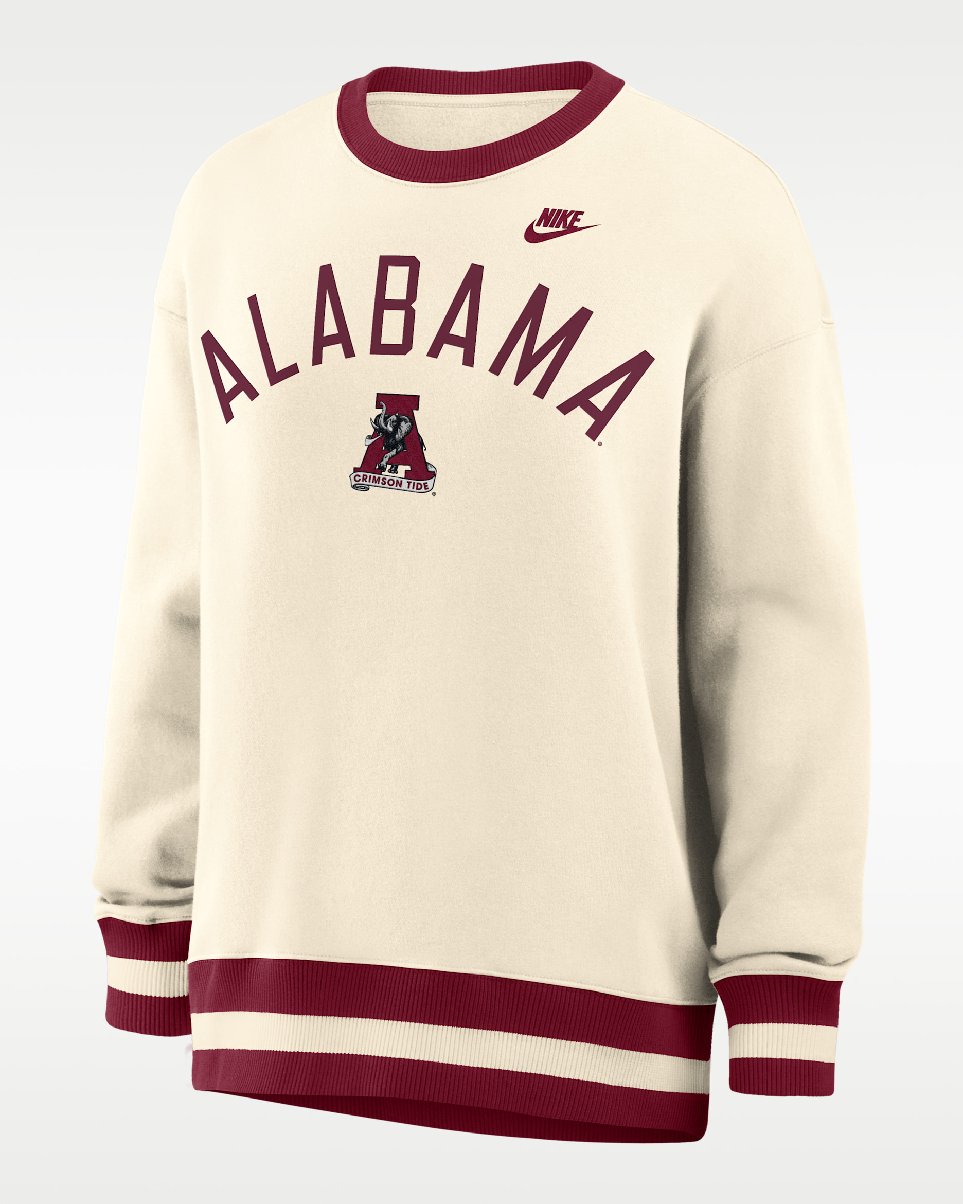 Alabama Legacy Women's Nike College Oversized Pullover Crew - Natural/Crimson