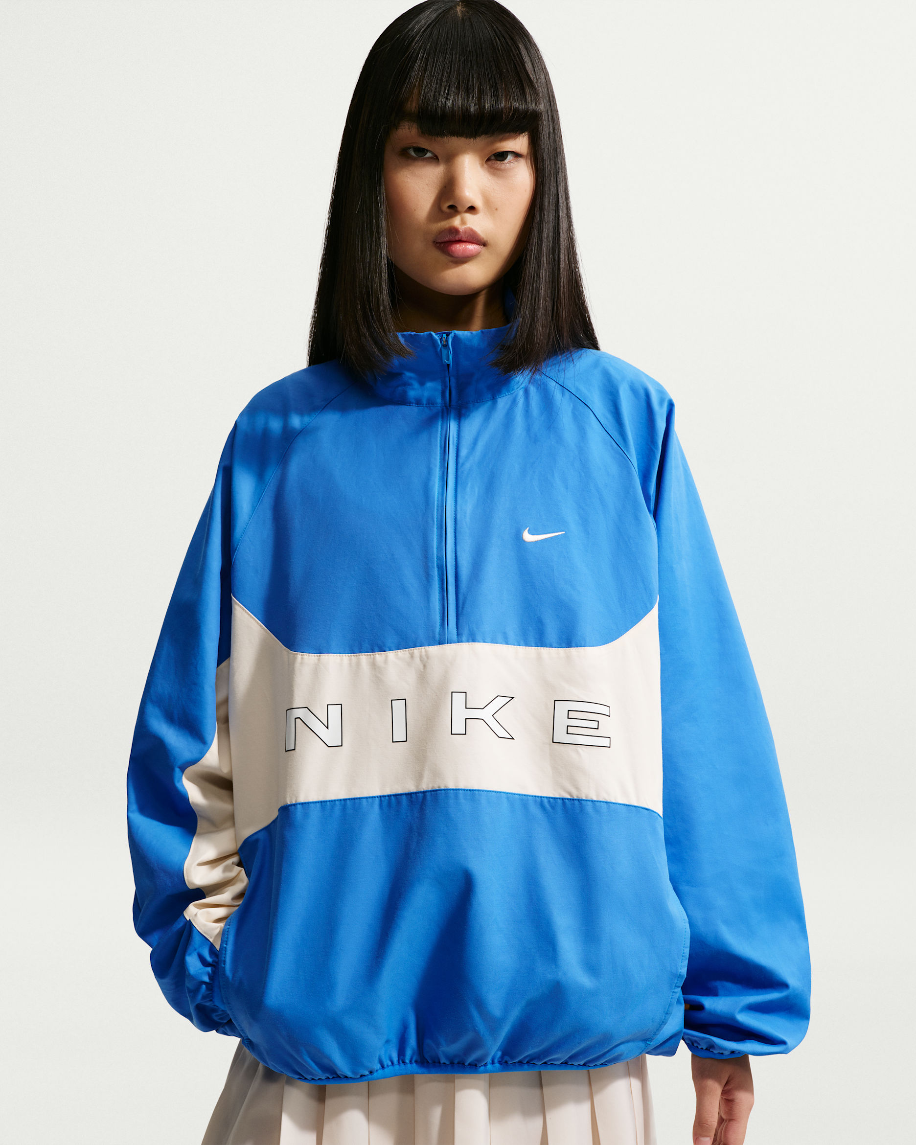 Chamarra oversized con cierre de 1/4 para mujer Nike Sportswear - Azul foto claro/Tiza/Tiza