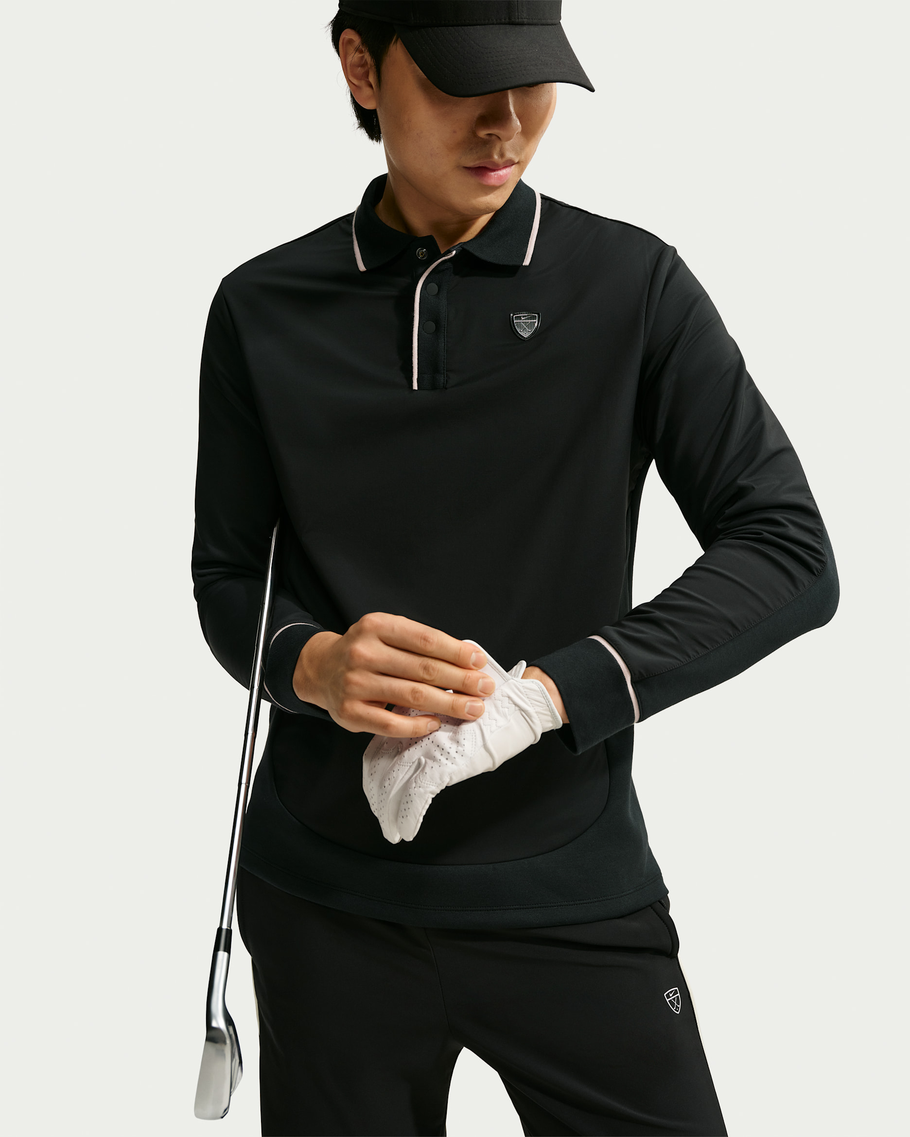 ナイキ テーラード パフォーマンス メンズ Dri-FIT ルーズ ゴルフ ロングスリーブ ポロ - ブラック/クリーム2
