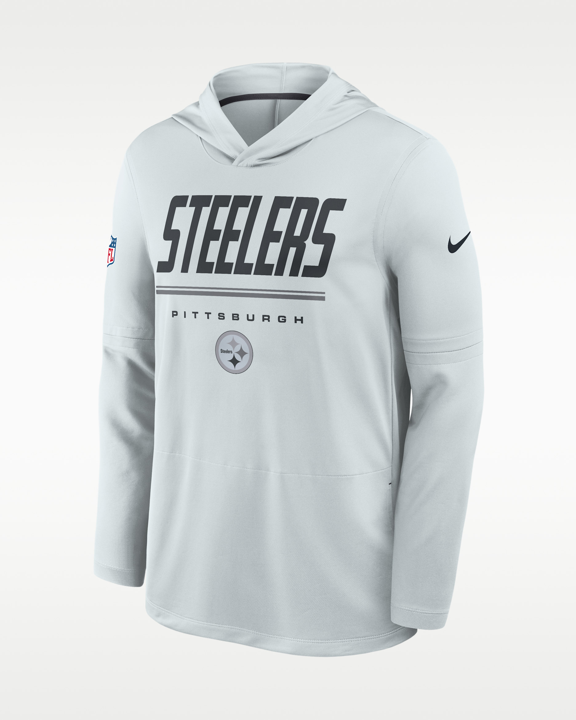 Pittsburgh Steelers Sideline Men's Nike Dri-FIT NFL Long-Sleeve Hooded Top - Platinum/Charcoal
