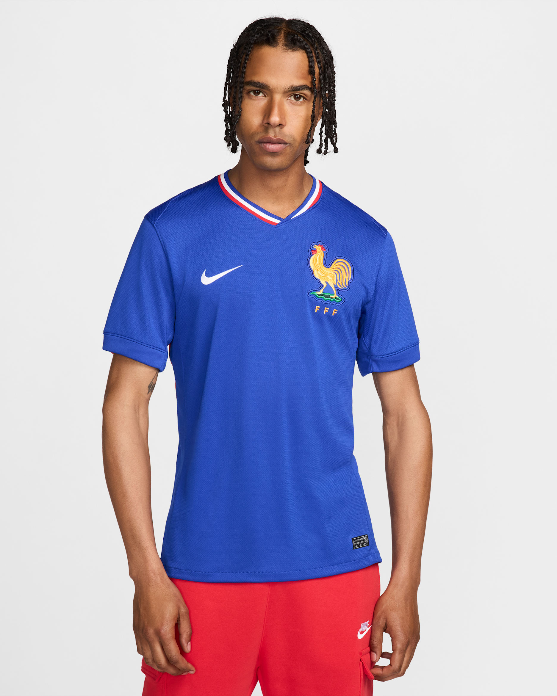 Maillot de foot replica Nike Dri-FIT FFF (Équipe féminine) 2024/25 Stadium Domicile pour homme - Bright Blue/University Red/Blanc