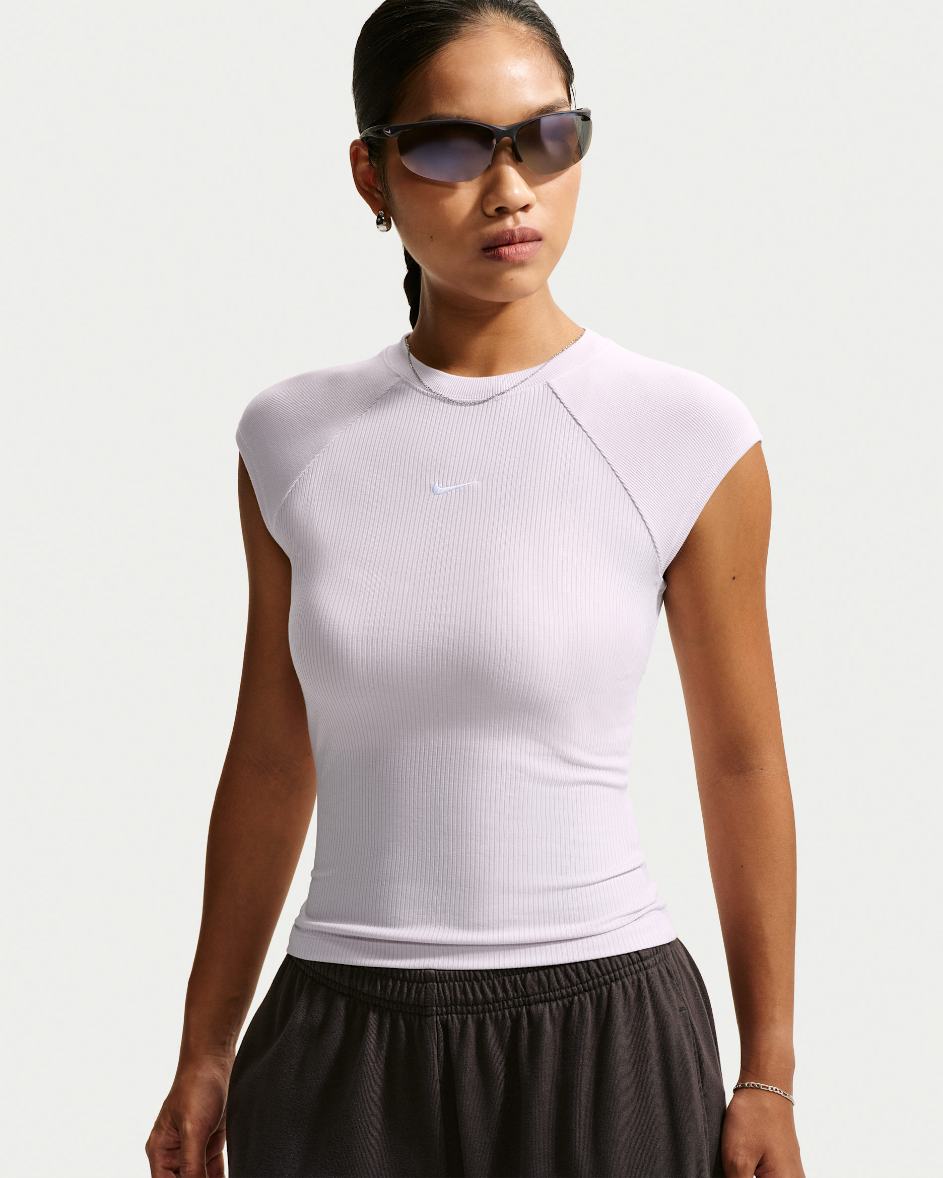 Nike Sportswear Chill Knit Women's Tight Short-Sleeve Ribbed Top - Bleached Lilac/White