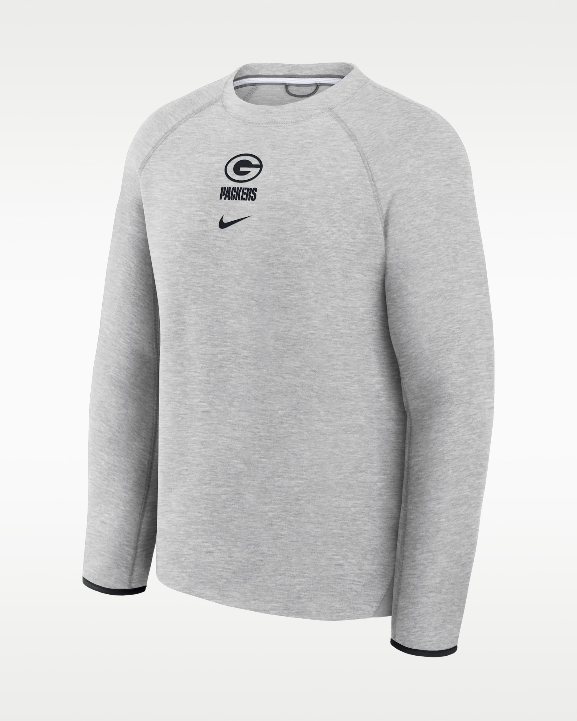 Sudadera de cuello redondo sin cierre Nike Tech Fleece de la NFL para hombre de los Green Bay Packers - Gris jaspeado/Negro