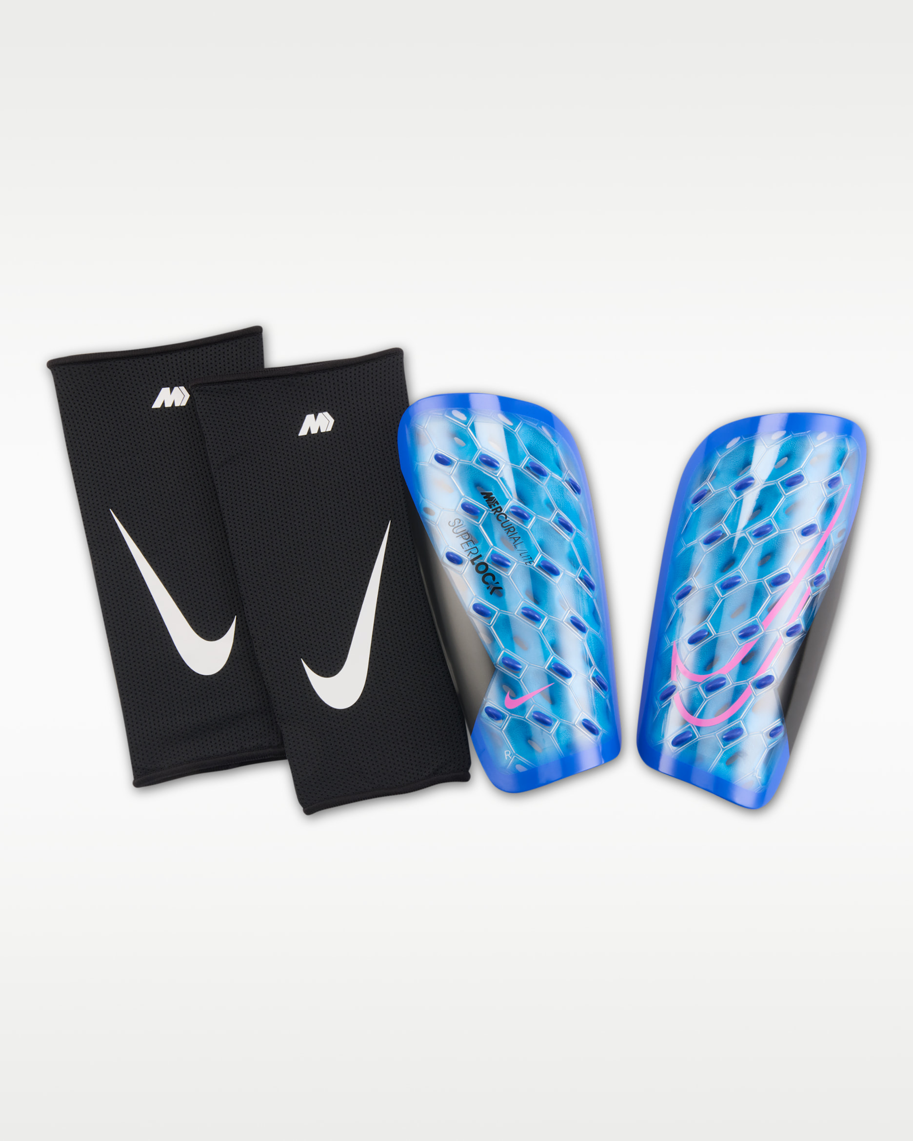 Nike Mercurial Lite SuperLock Football Shinguards - Racer Blue/Black/White/Pink Blast