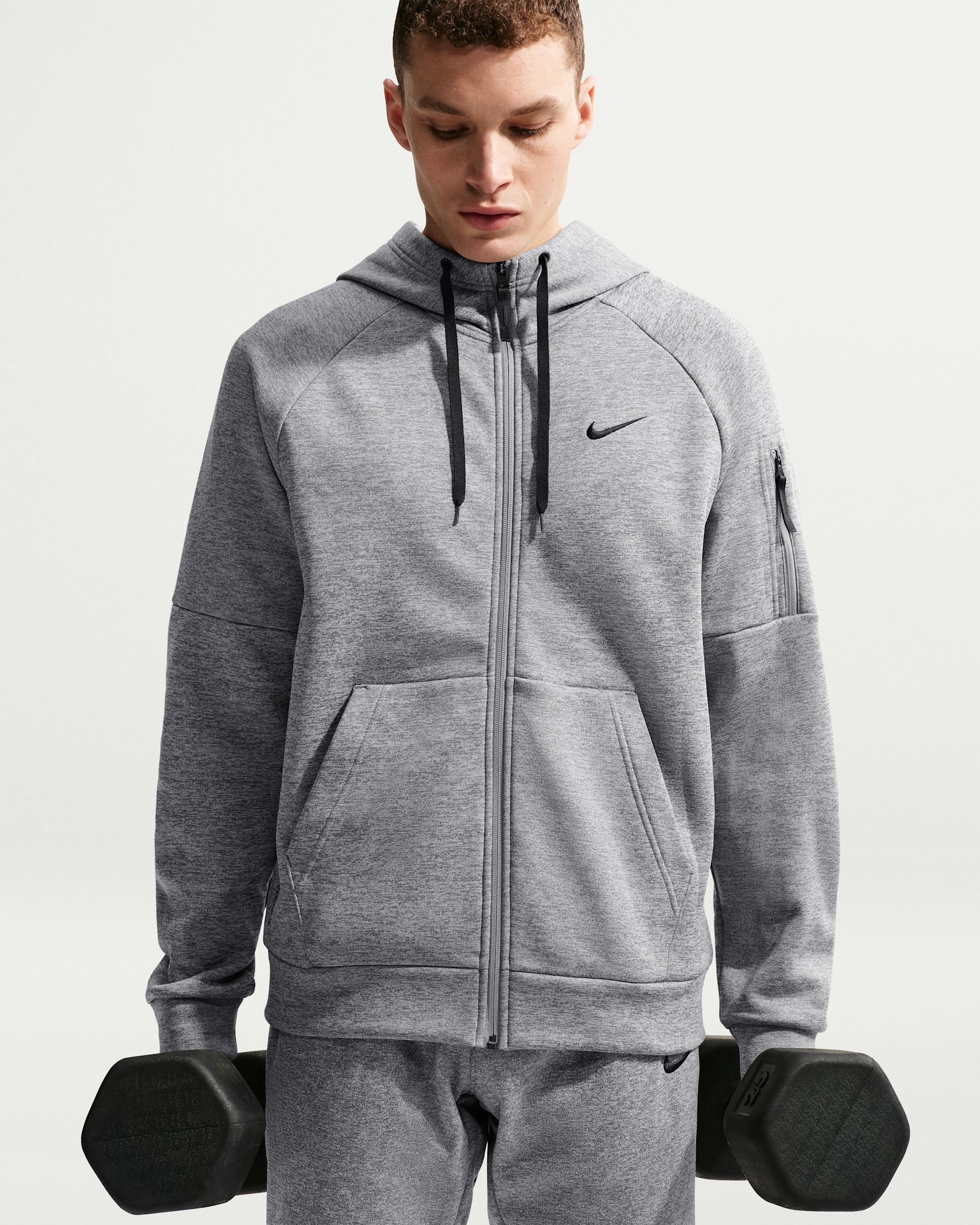 Nike Therma Part superior amb cremallera completa de fitnes Therma-FIT - Home - Gris fosc jaspiat/Particle Grey/Negre