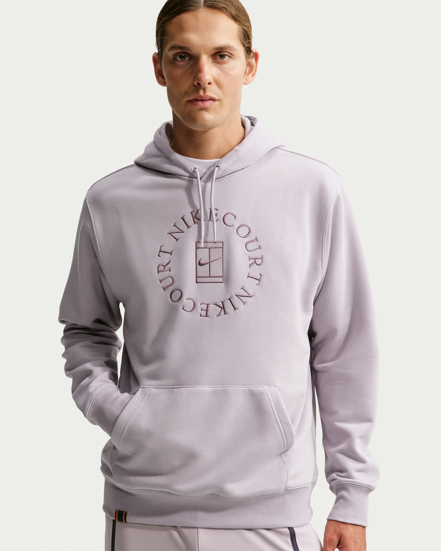 NikeCourt Heritage Men's Dri-FIT French Terry Tennis Pullover Hoodie - Silver Lilac/Taupe Grey