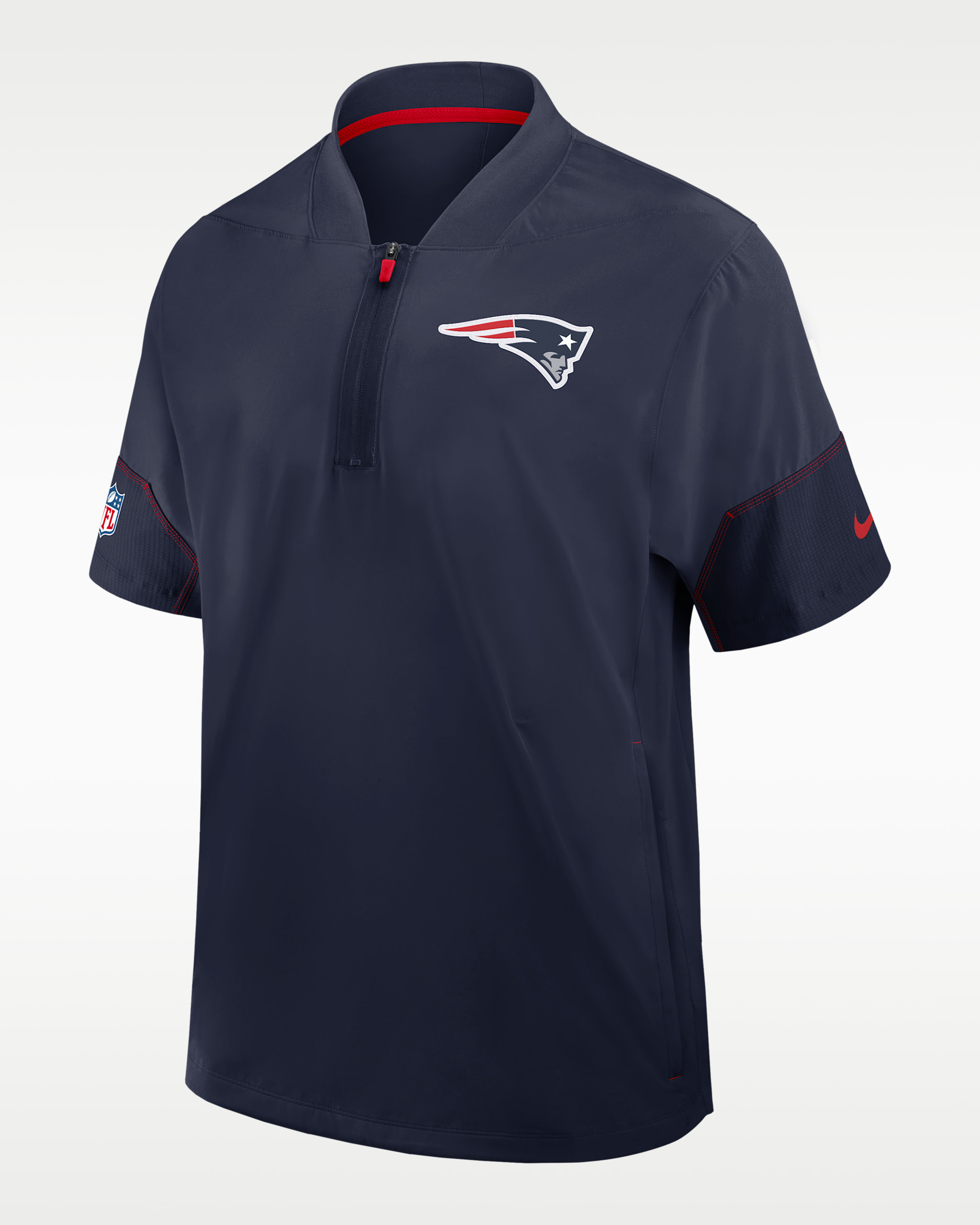 New England Patriots Sideline Coach Men's Nike NFL 1/2-Zip Short-Sleeve Hooded Jacket - Navy
