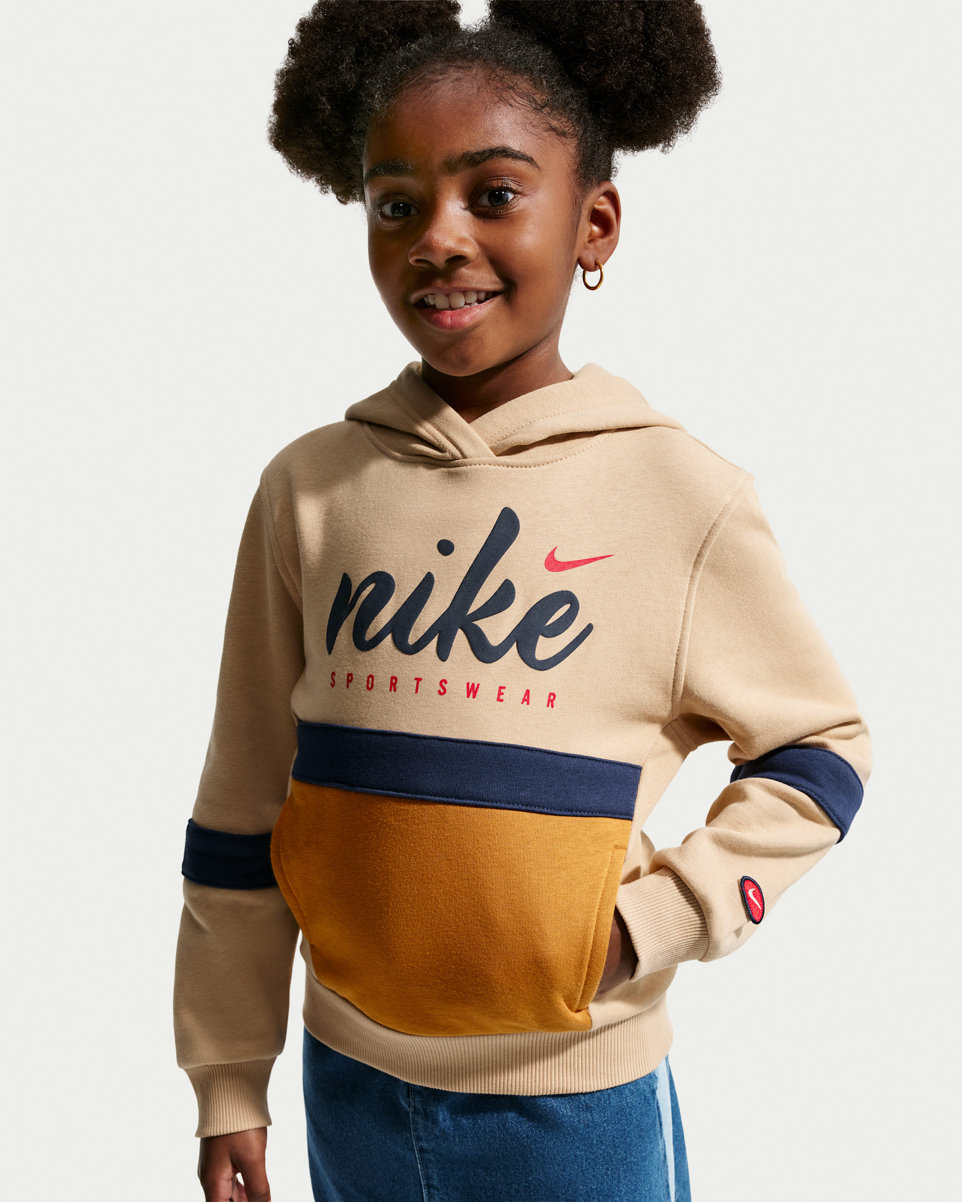 Nike Sportswear Club Big Kids' Fleece Hoodie - Linen/Desert Ochre/Midnight Navy