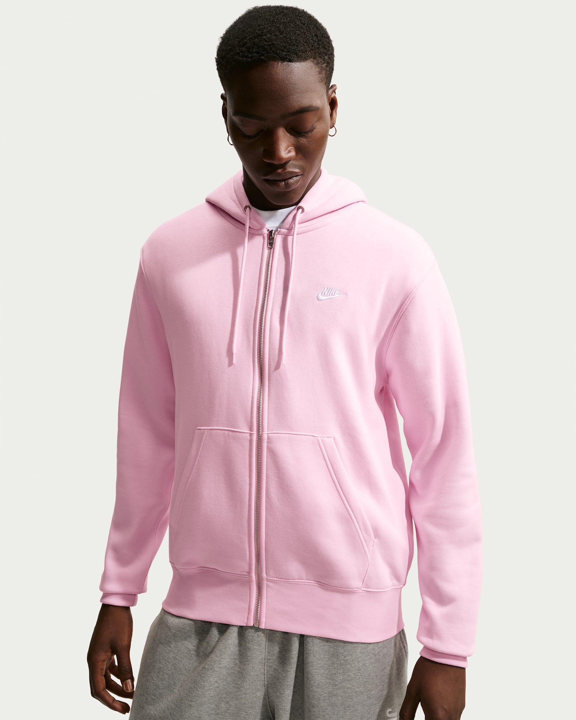 Sweat à capuche en tissu Fleece à zip Nike Club pour homme - Pink Foam/Pink Foam/Blanc