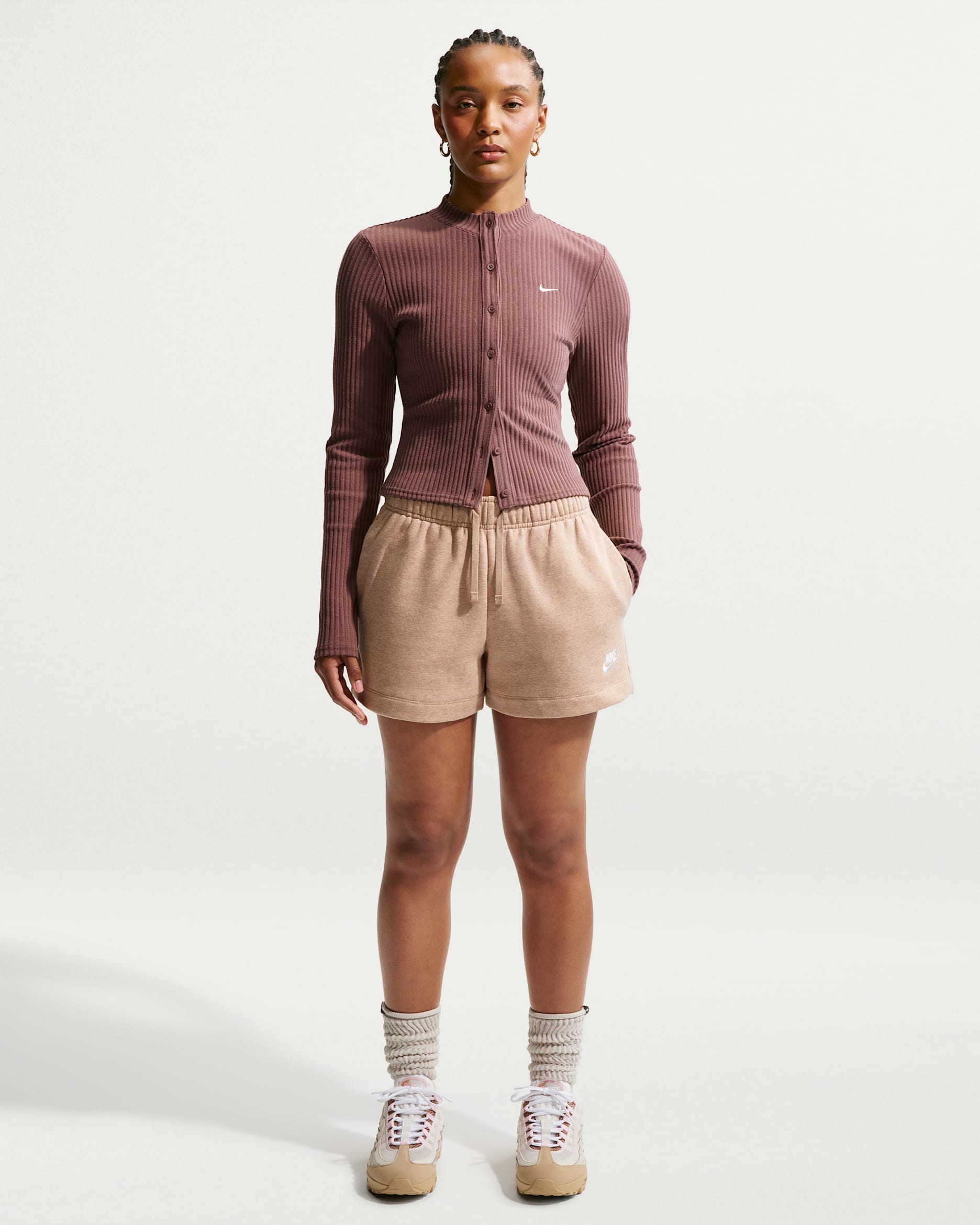 Nike Sportswear Club Fleece Women's Mid-Rise Shorts - Linen/Heather/White