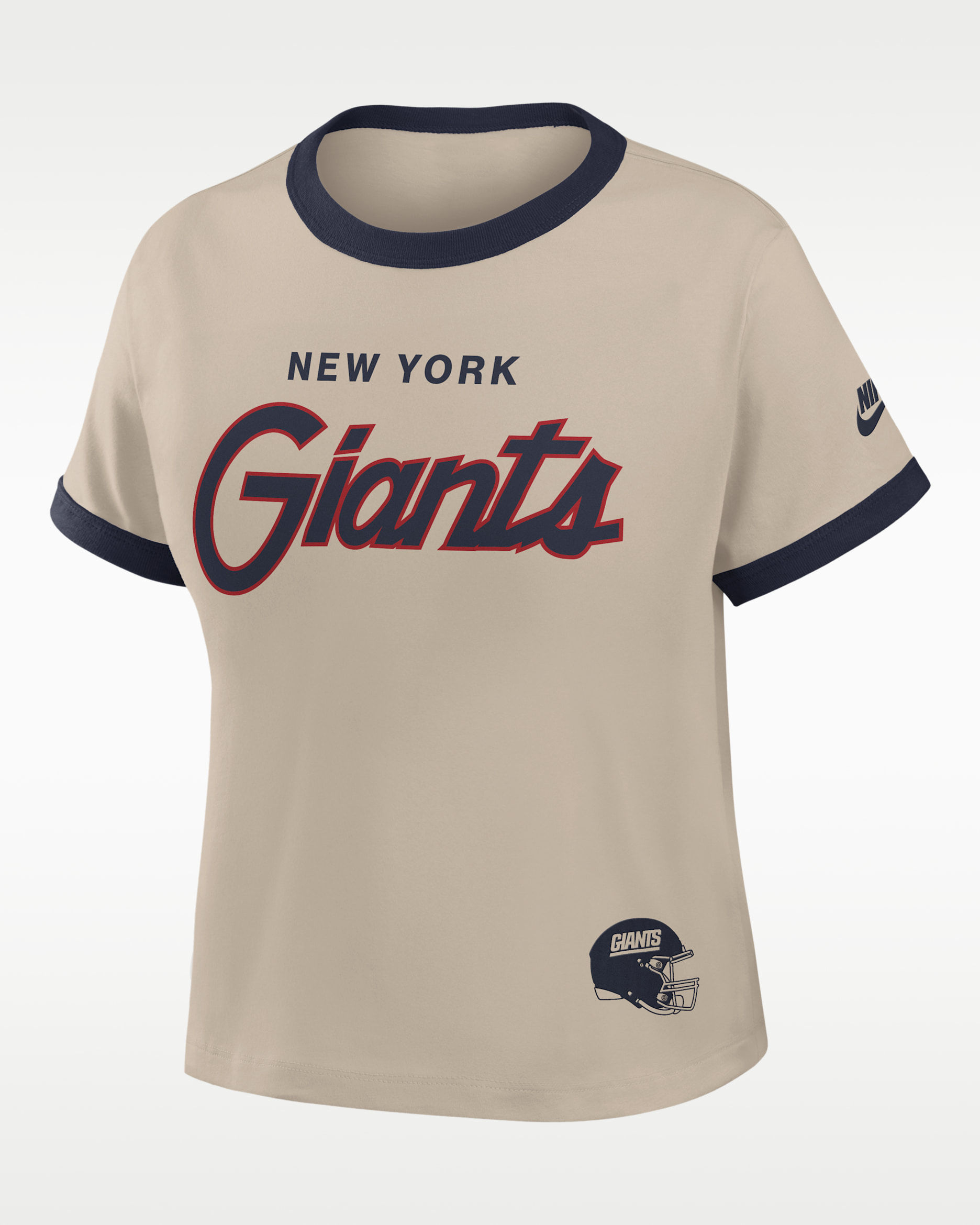 Playera Nike de la NFL cropped para mujer New York Giants Rewind Ringer Mod - Crema/Azul marino universitario