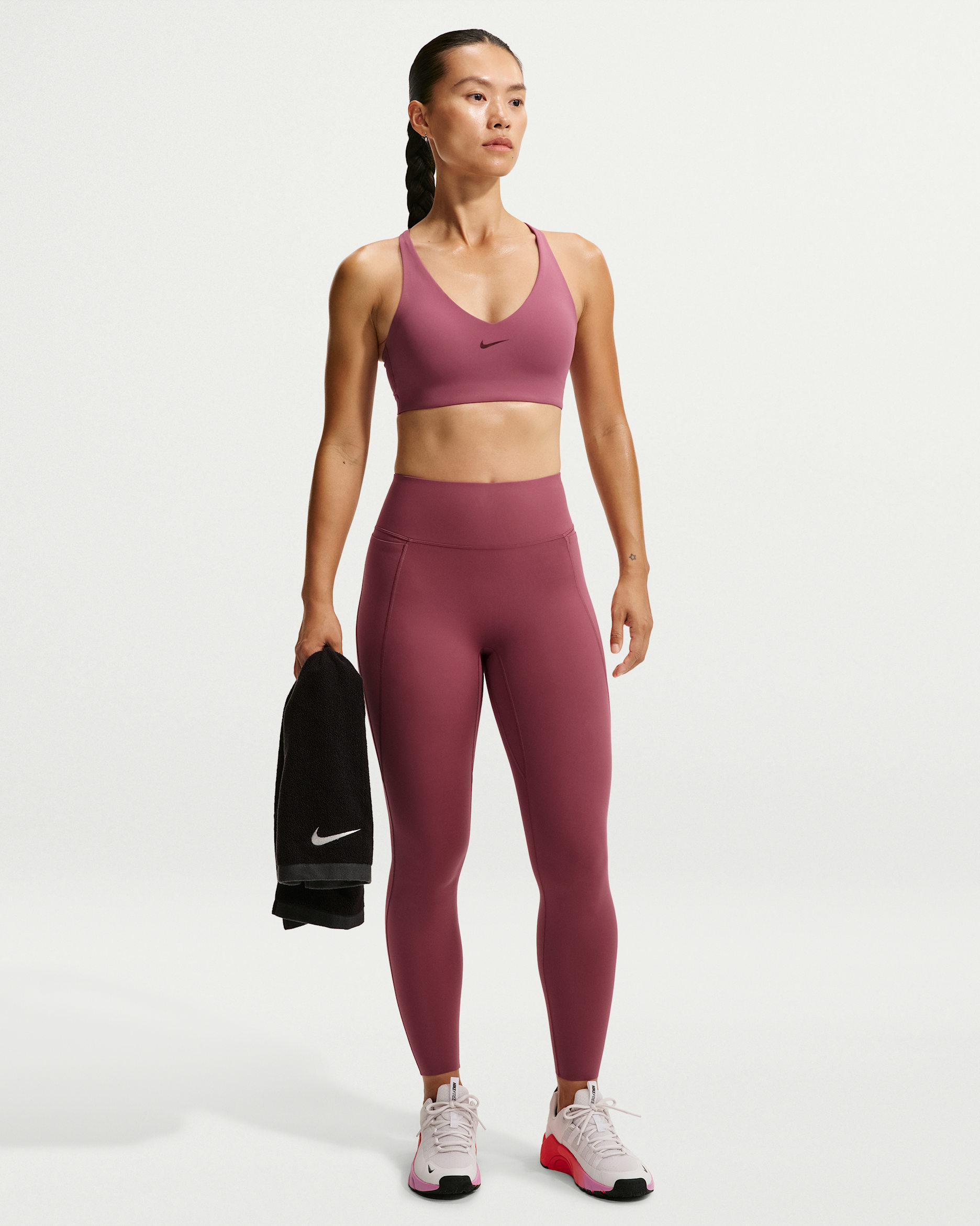 เลกกิ้งขายาวเอวสูงผู้หญิงแบบไม่มีตะเข็บด้านหน้า Nike Universa - Pink Smoke/Pink Smoke/Mystic Dates