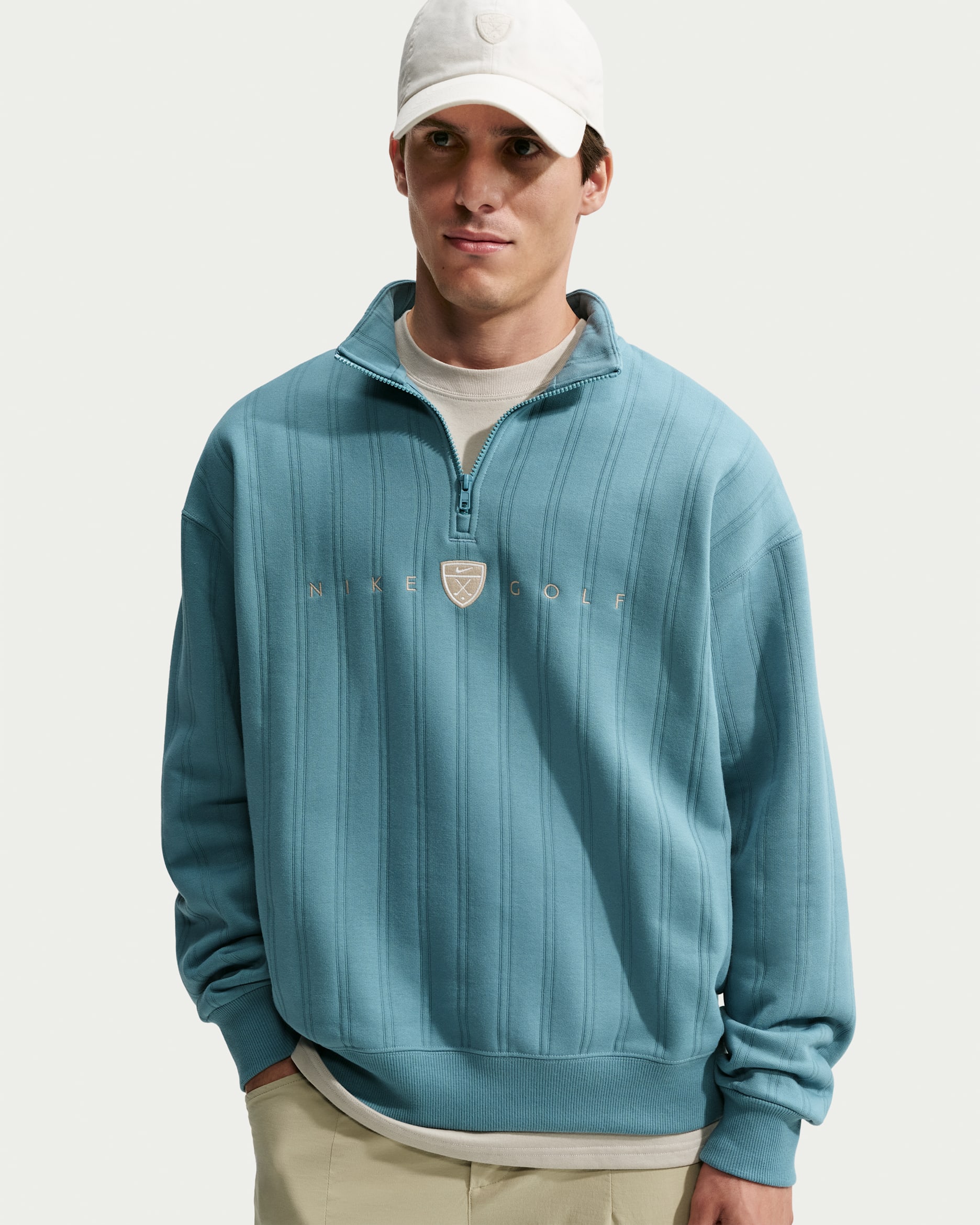 Nike Fairway Fresh Men's Therma-FIT Oversized 1/2-Zip Golf Top - Smoky Blue/Limestone