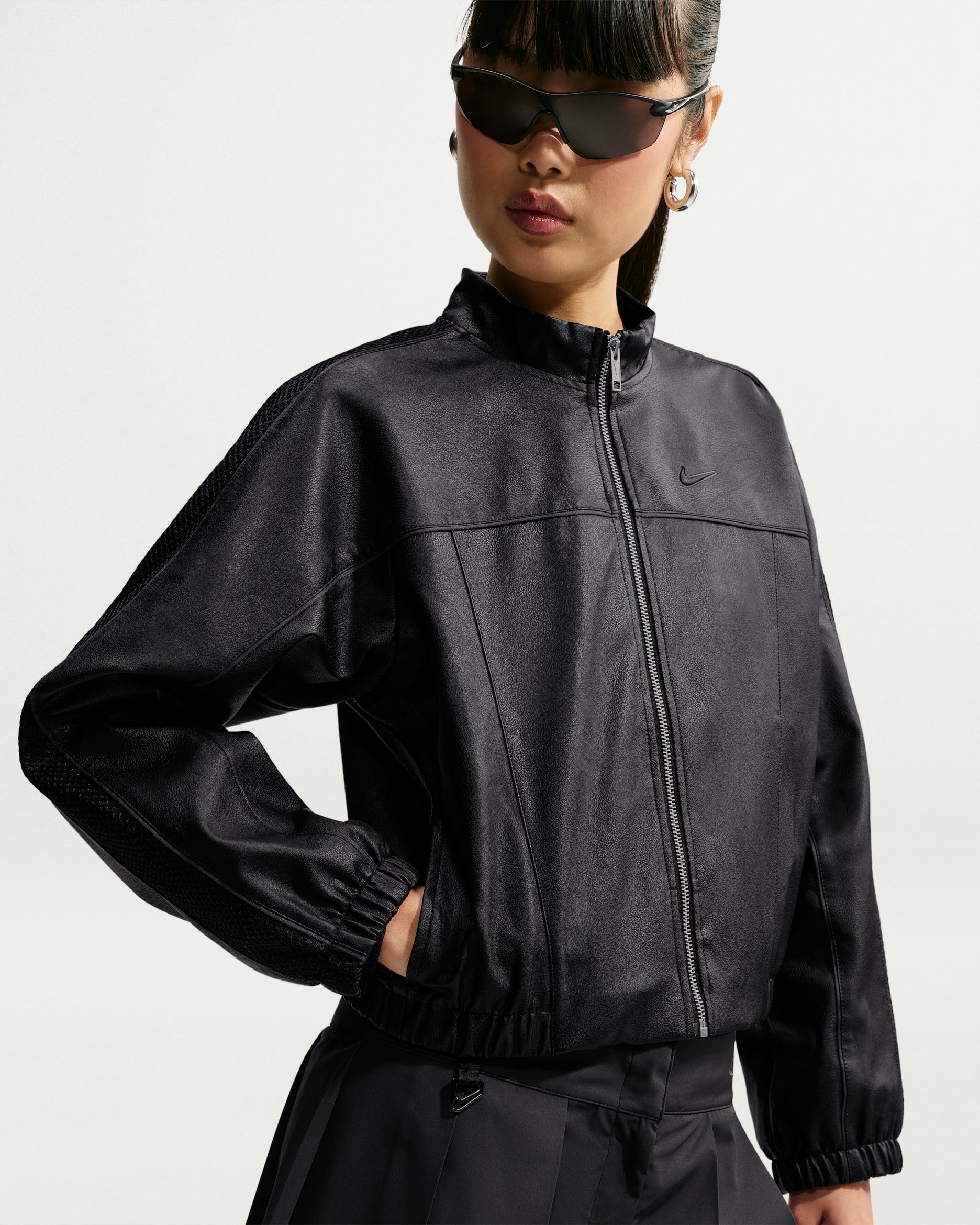 Nike Sportswear Women's Faux-Leather Track Jacket - Black/Gridiron