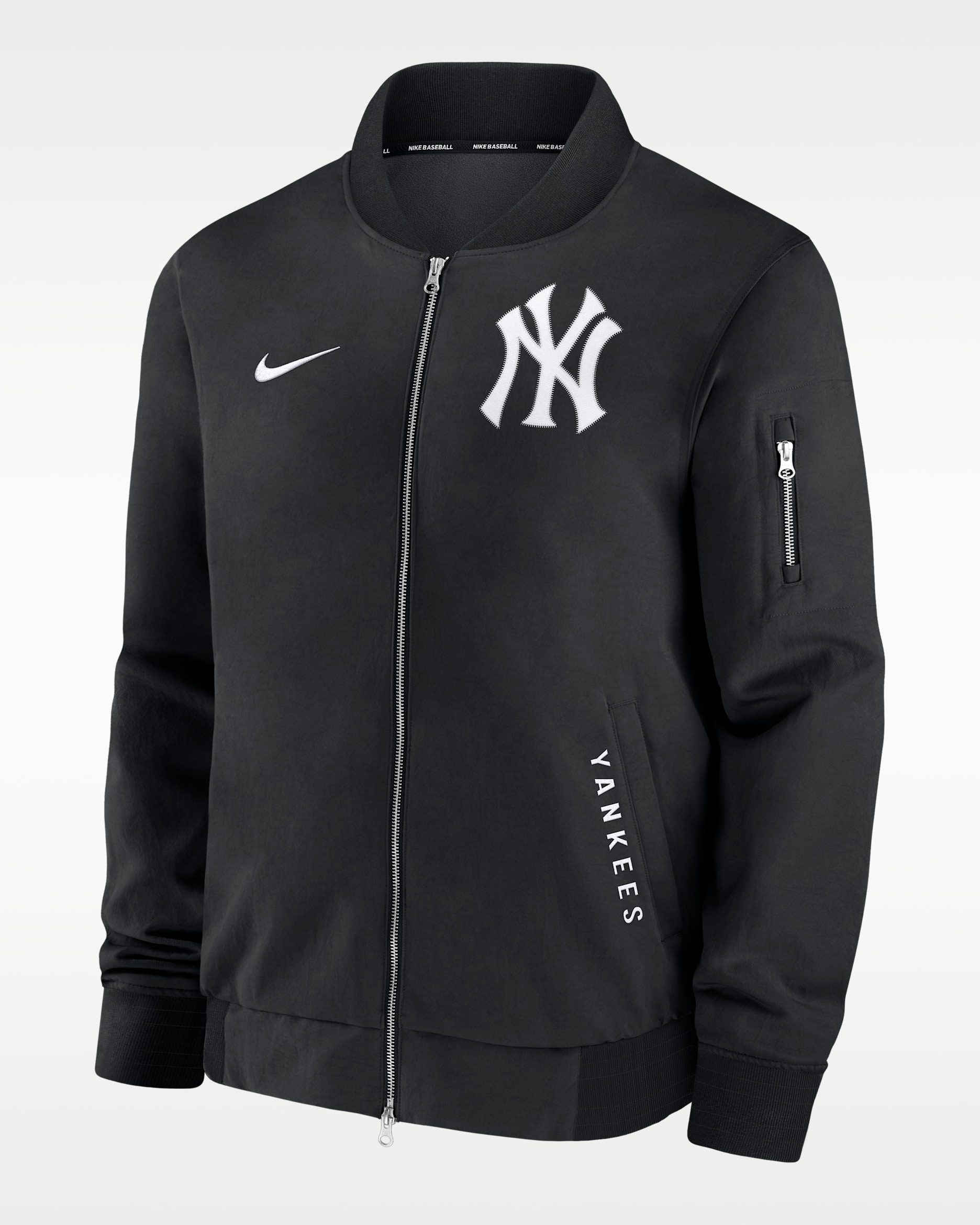 Chamarra bomber Nike de la MLB de cierre completo para hombre New York Yankees Authentic Collection Dugout - Negro