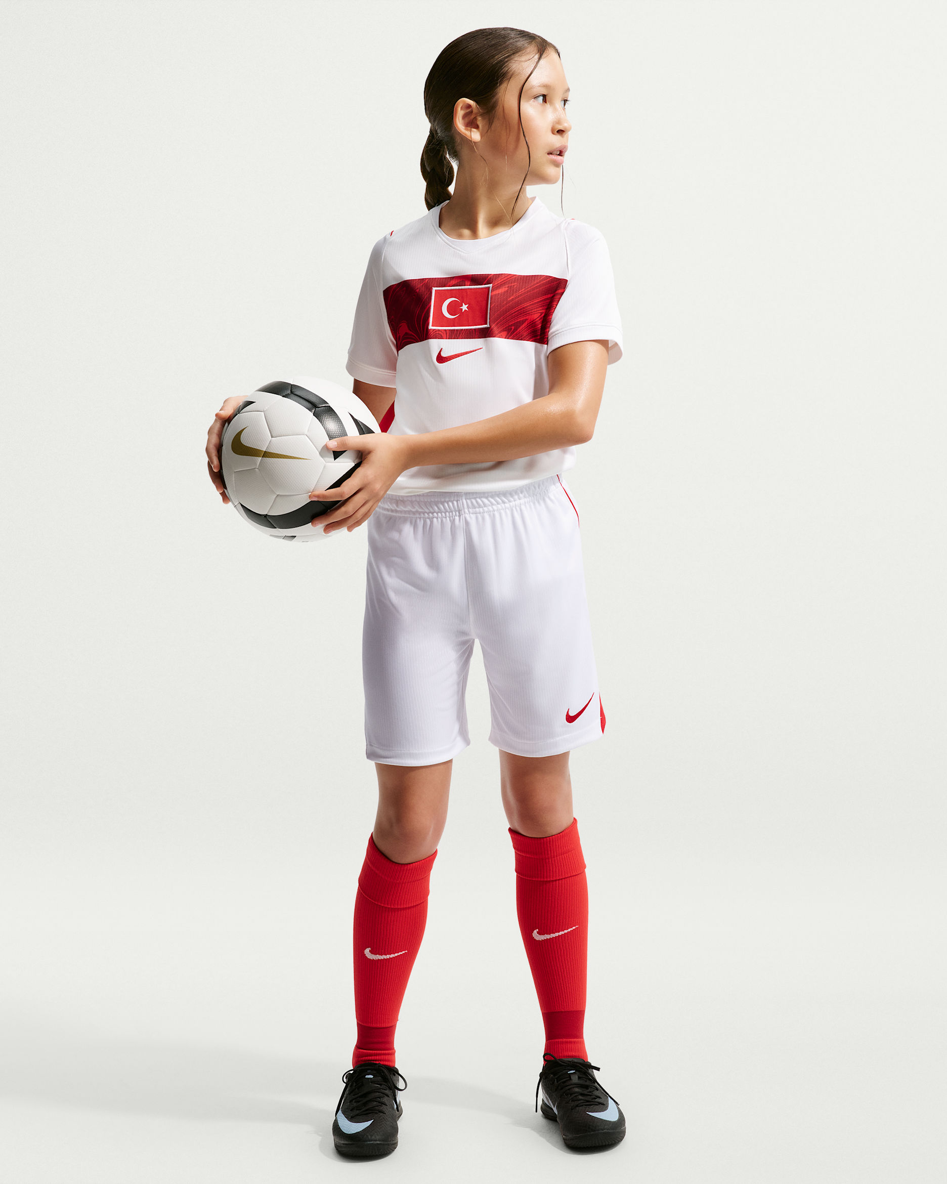 Turkey 2026 Stadium Home Older Kids' Nike Dri-FIT Football Replica Shorts - White/Sport Red/Sport Red