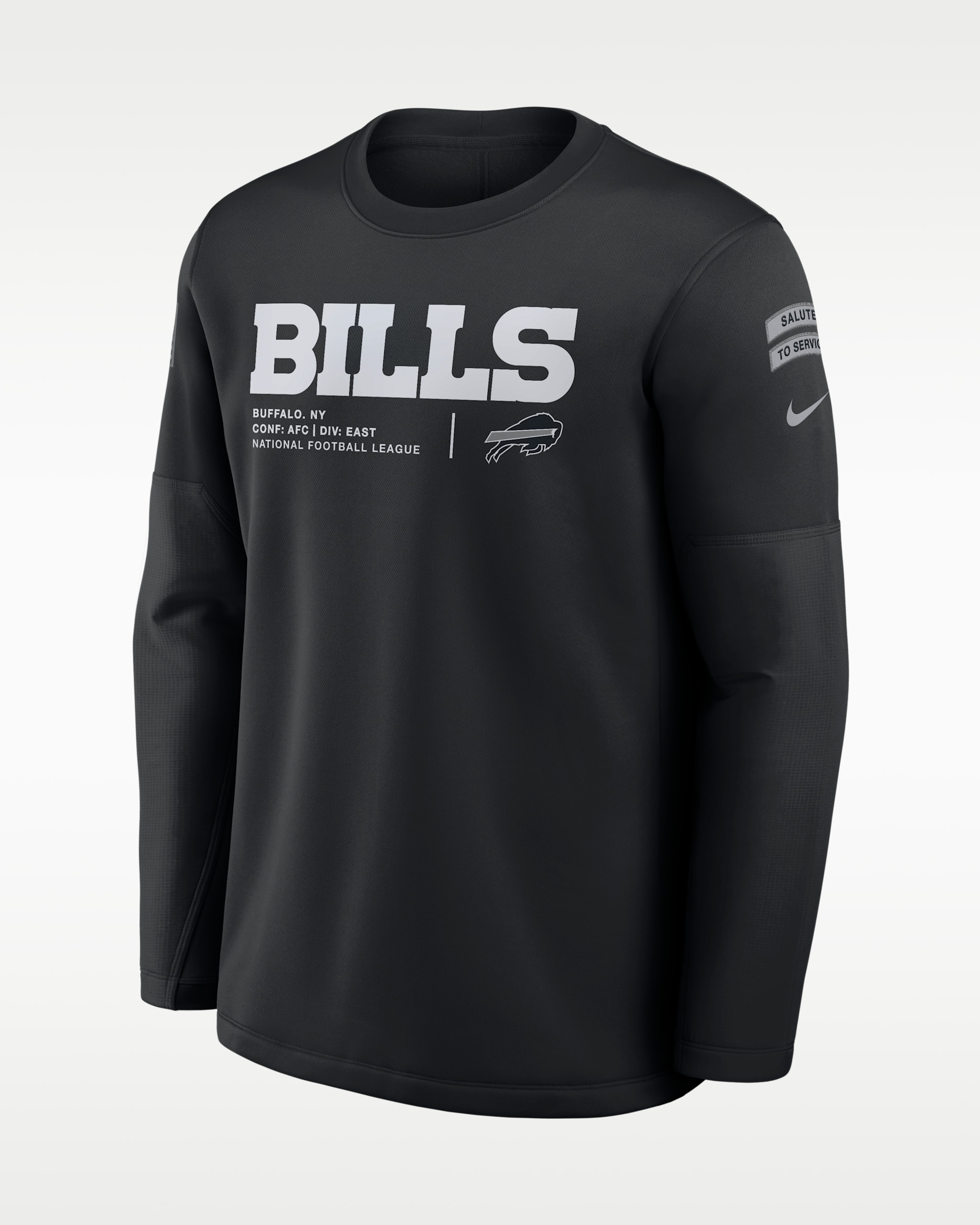 Sudadera de cuello redondo sin cierre Nike de la NFL para hombre Buffalo Bills Salute to Service Sideline Coaches - Negro
