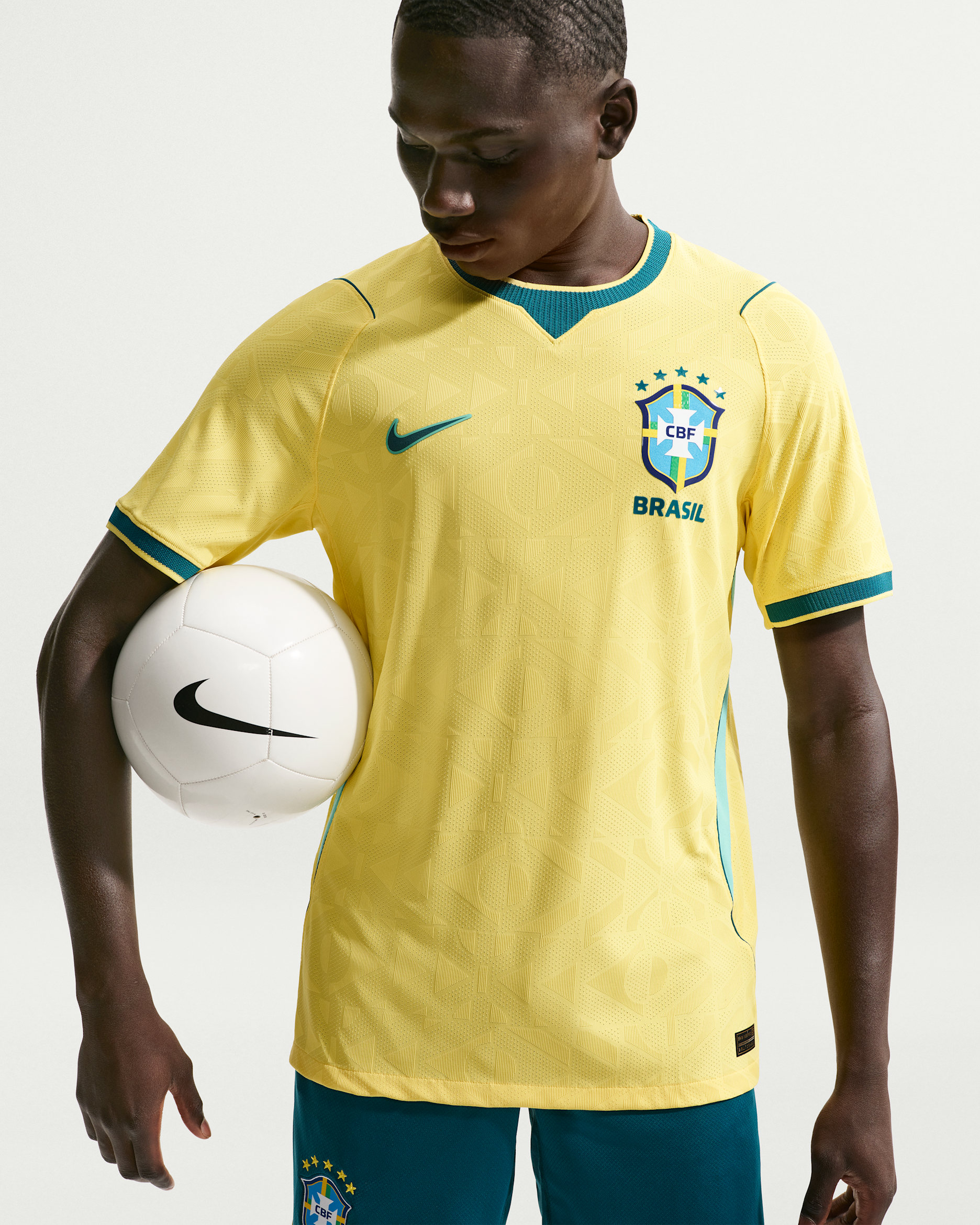 Brazil 2026/27 Match Home Men's Nike Aero-FIT Football Authentic Jersey - Canary/Light Menta/Geode Teal