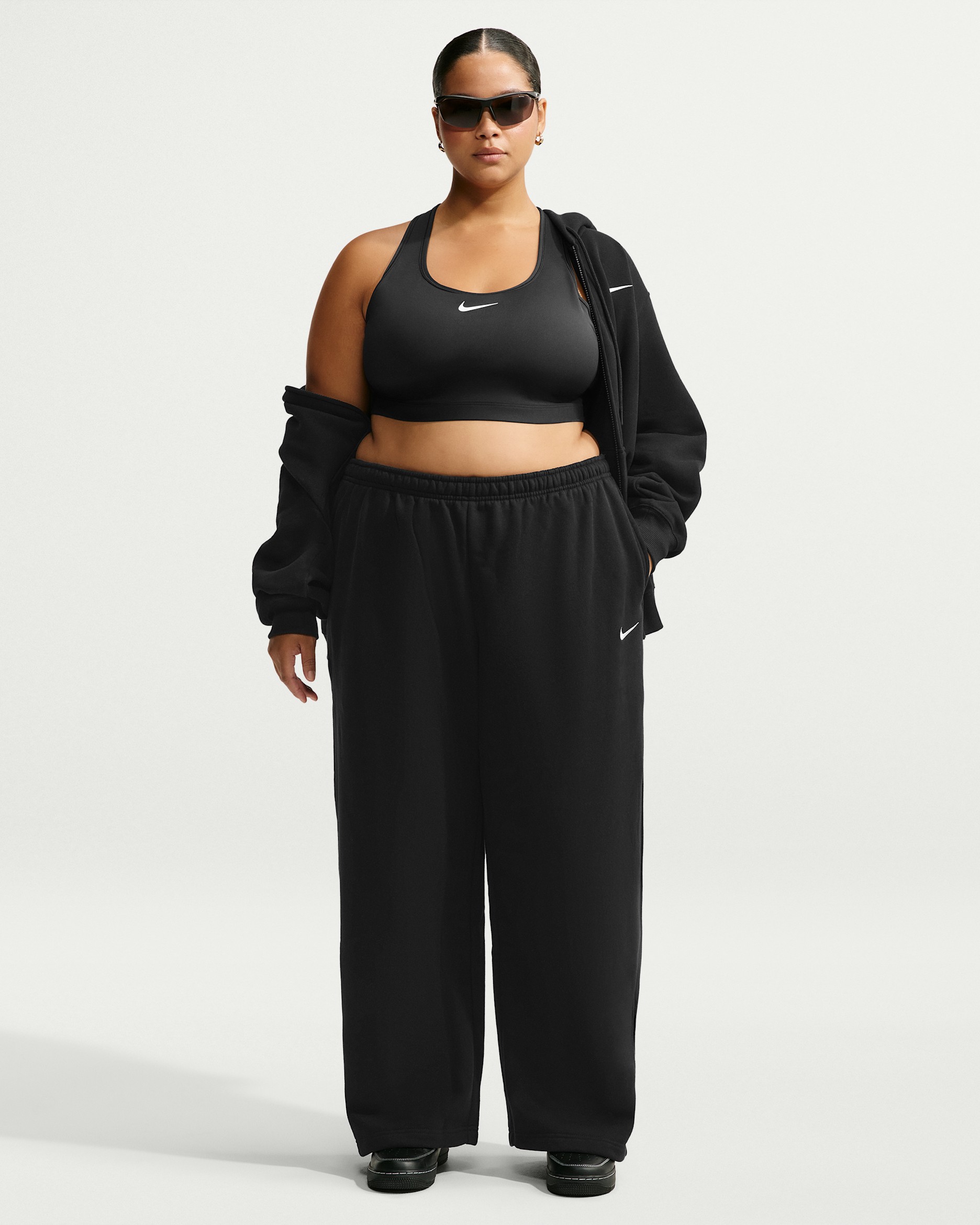 Pants de tiro medio y pierna amplia para mujer Nike Studio Fleece Medium Weight - Total Black/Vela