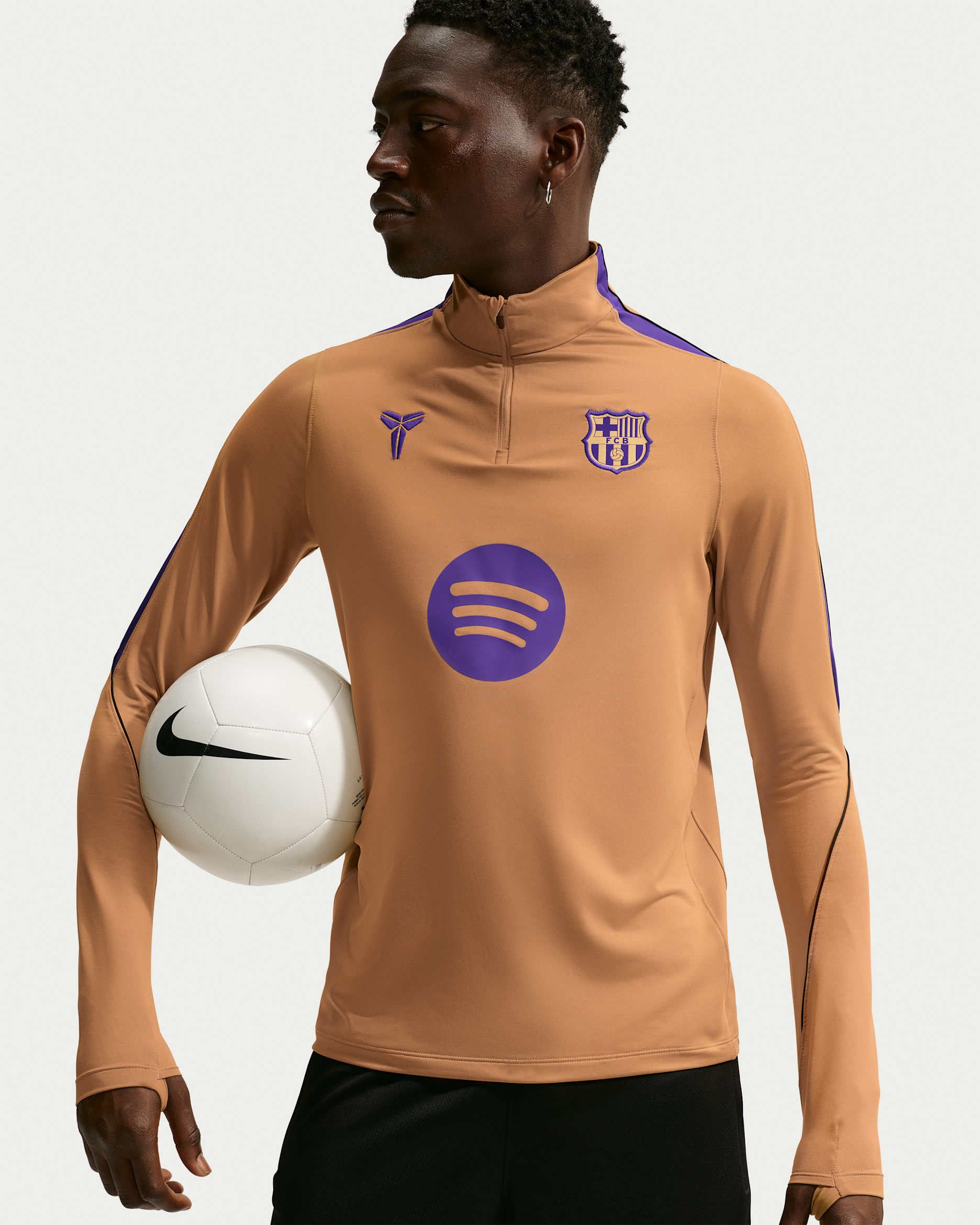 F.C. Barcelona Strike Away Men's Kobe Dri-FIT Football Knit Drill Top - Elemental Gold/Field Purple/Field Purple