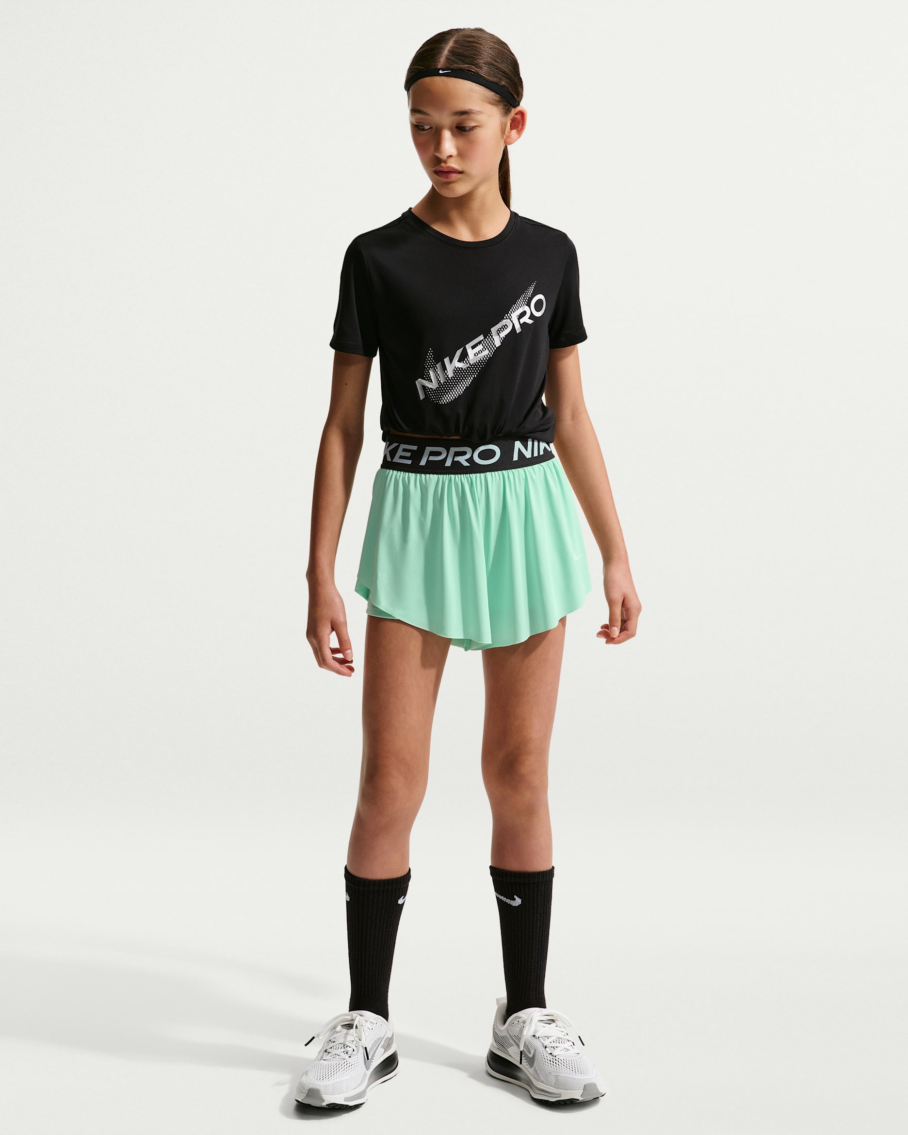 Nike Pro Big Kids' (Girls') Dri-FIT 2-in-1 Shorts - Arctic Green/Black/White